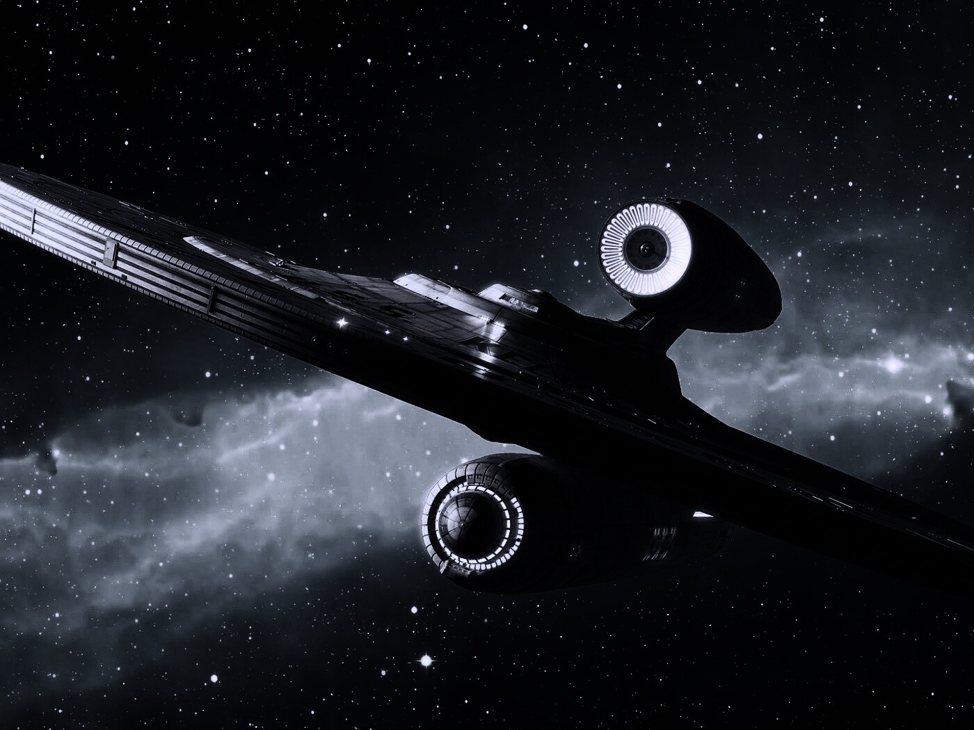 Космический корабль с двумя двигателями обои