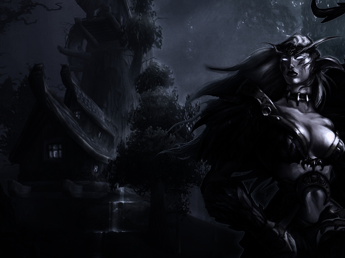 Тёмная эльфика в лесу обои