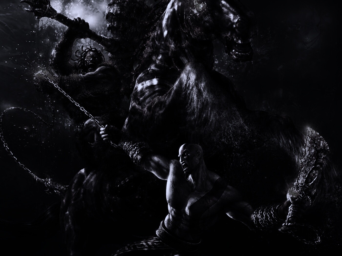 Кратос против огненного всадника обои