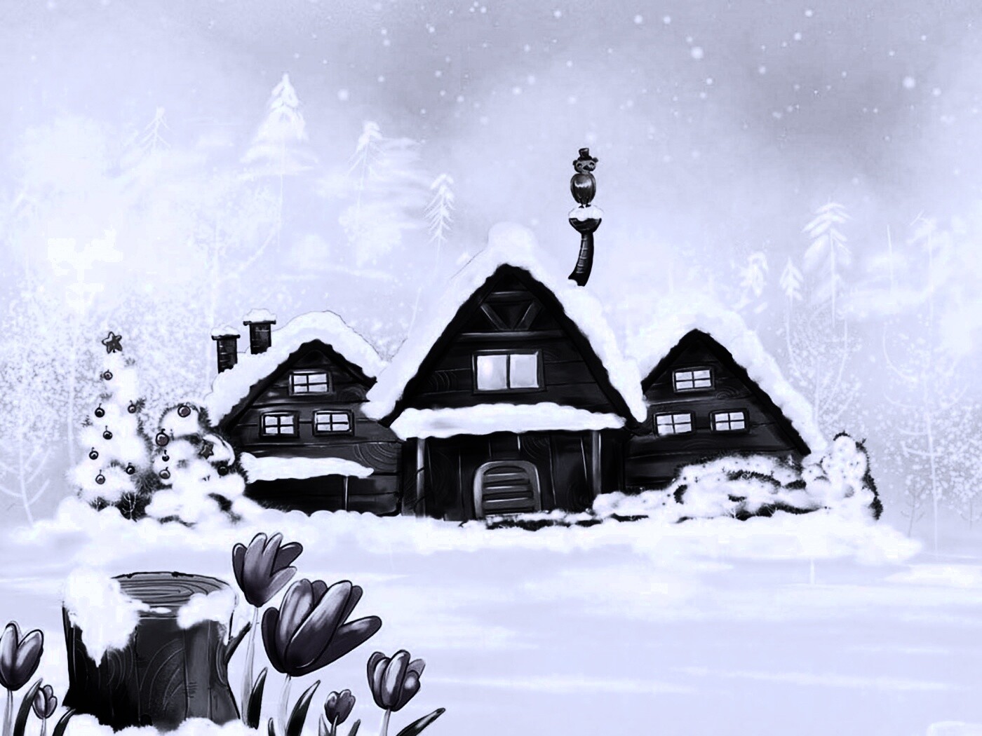 Деревня в новый год обои