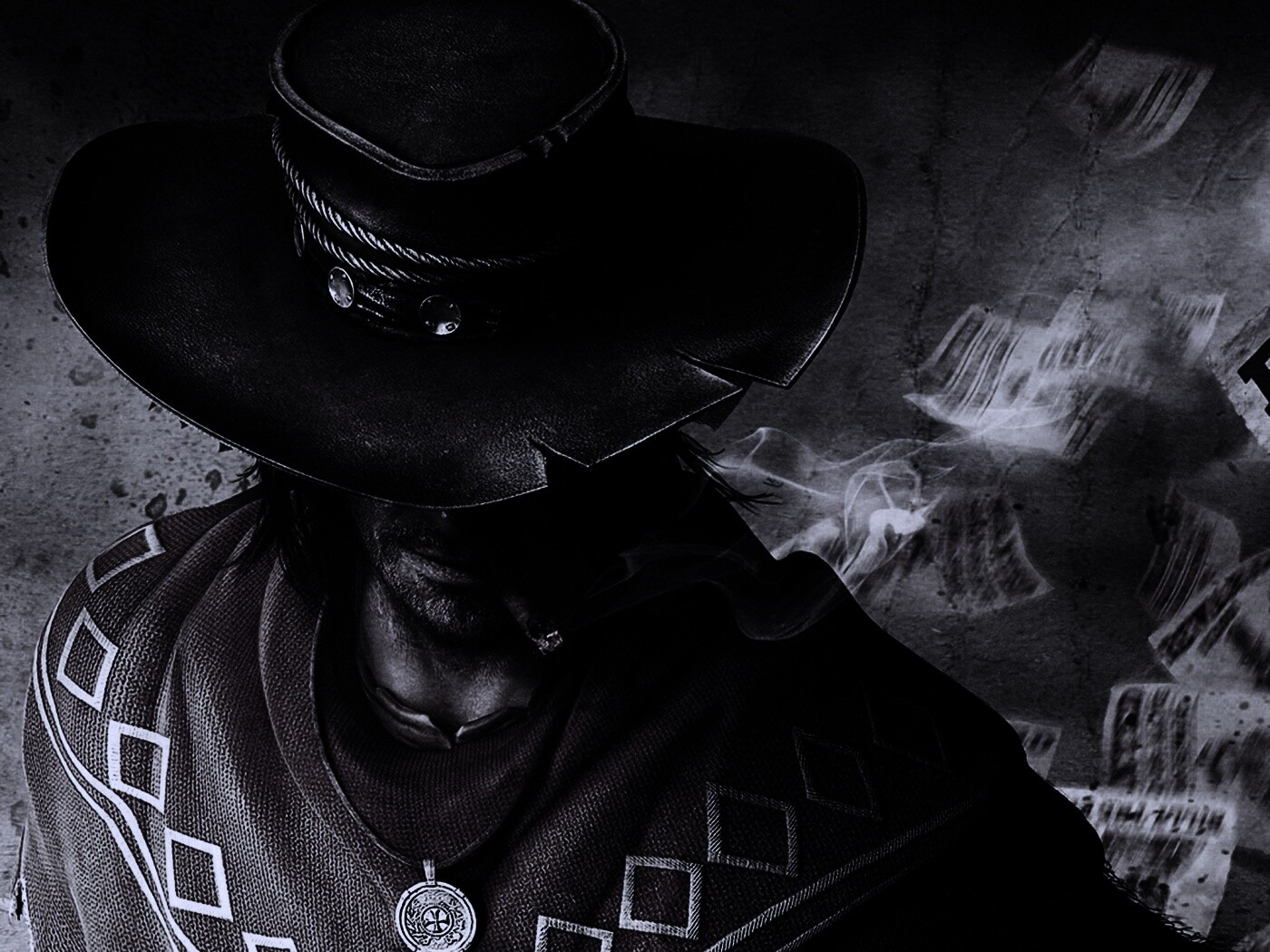 Мужик с сигарой в шляпе и пончо обои