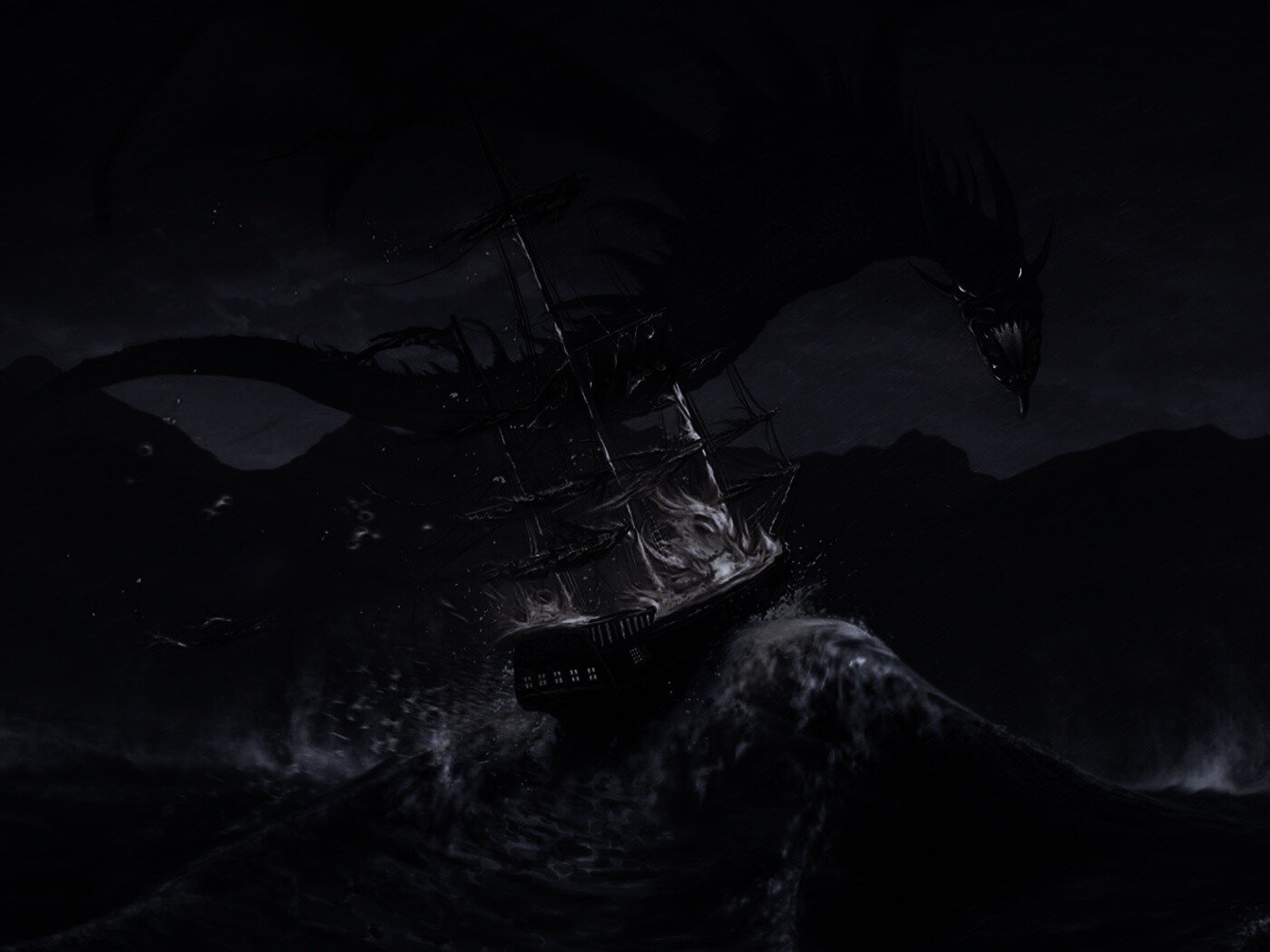 Дракон нападает на корабль обои