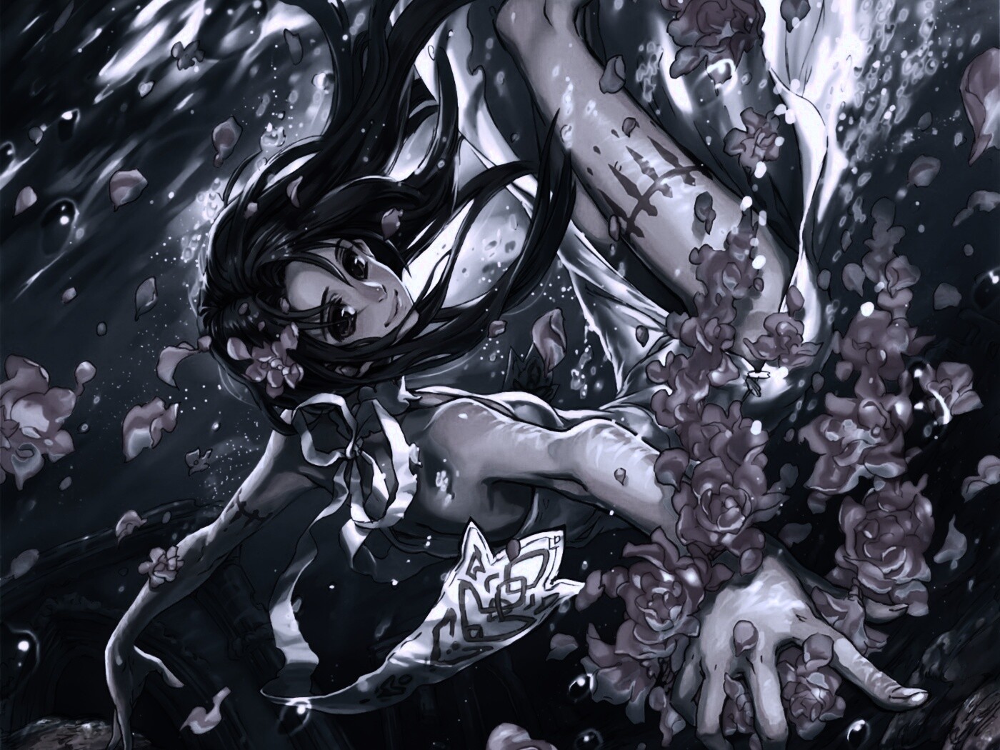 Девушка из аниме под водой обои