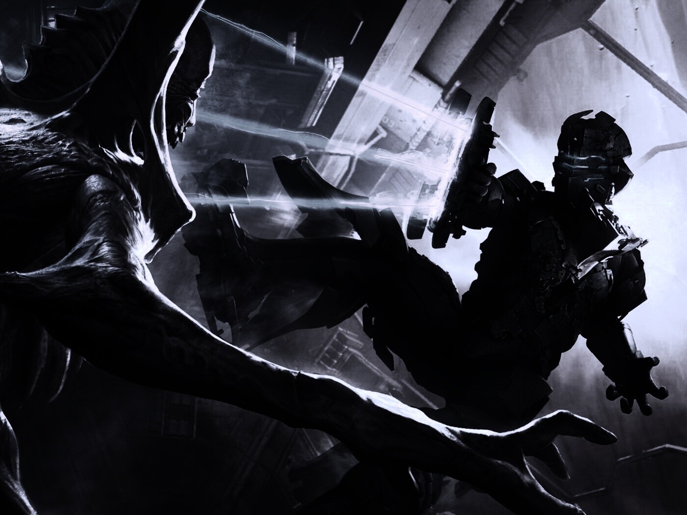 Айзек Кларк стреляет в монстра обои