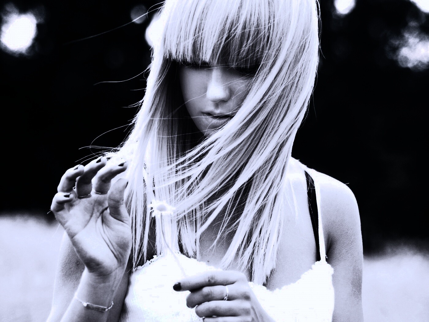 Красивая блондинка с ромашкой обои