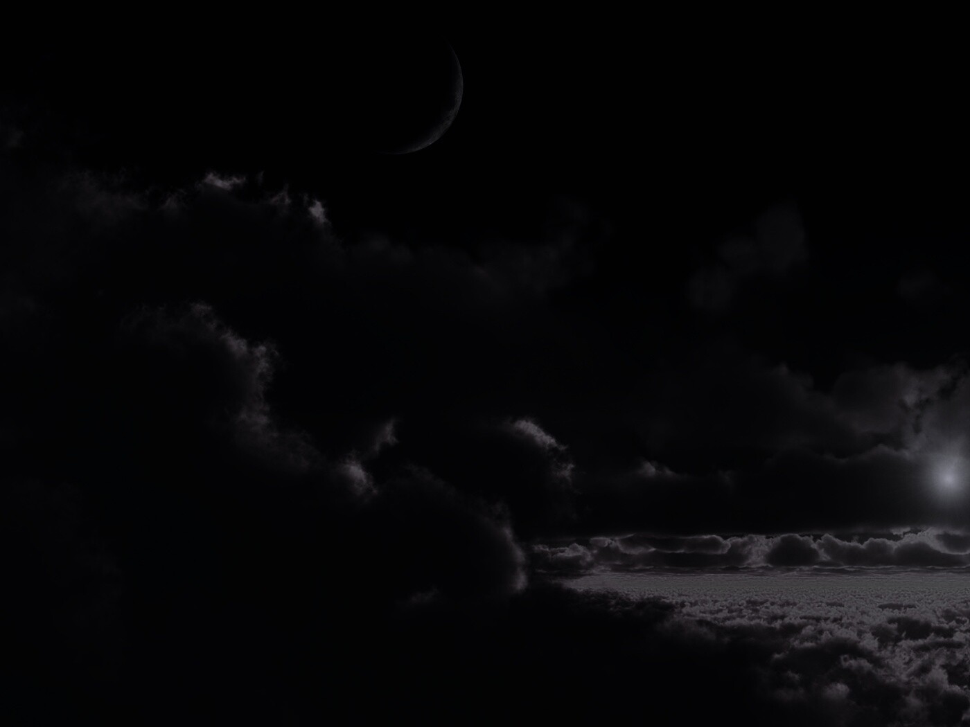 Закат и месяц над облаками обои