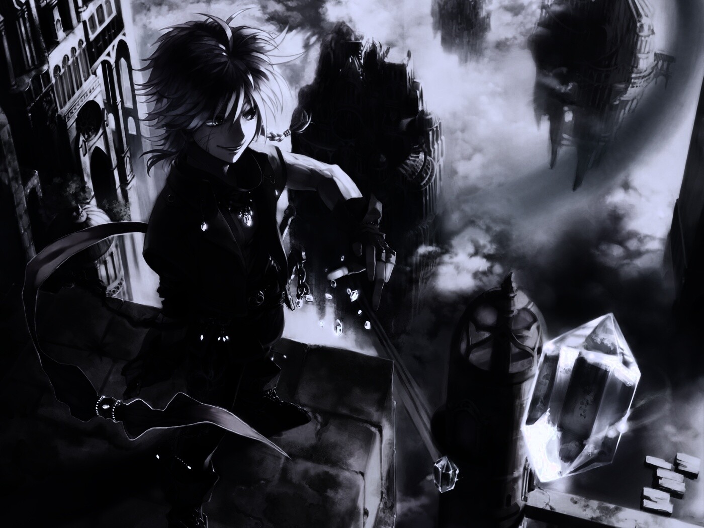 Анимешный парень с горстью кристаллов обои