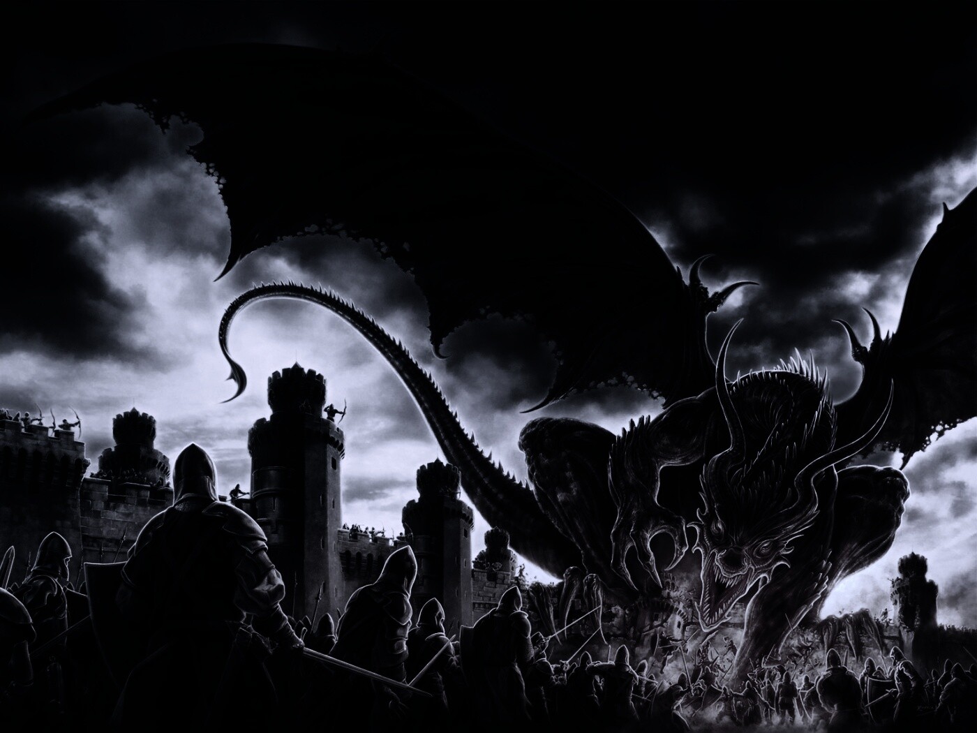 Дракон нападает на замок обои