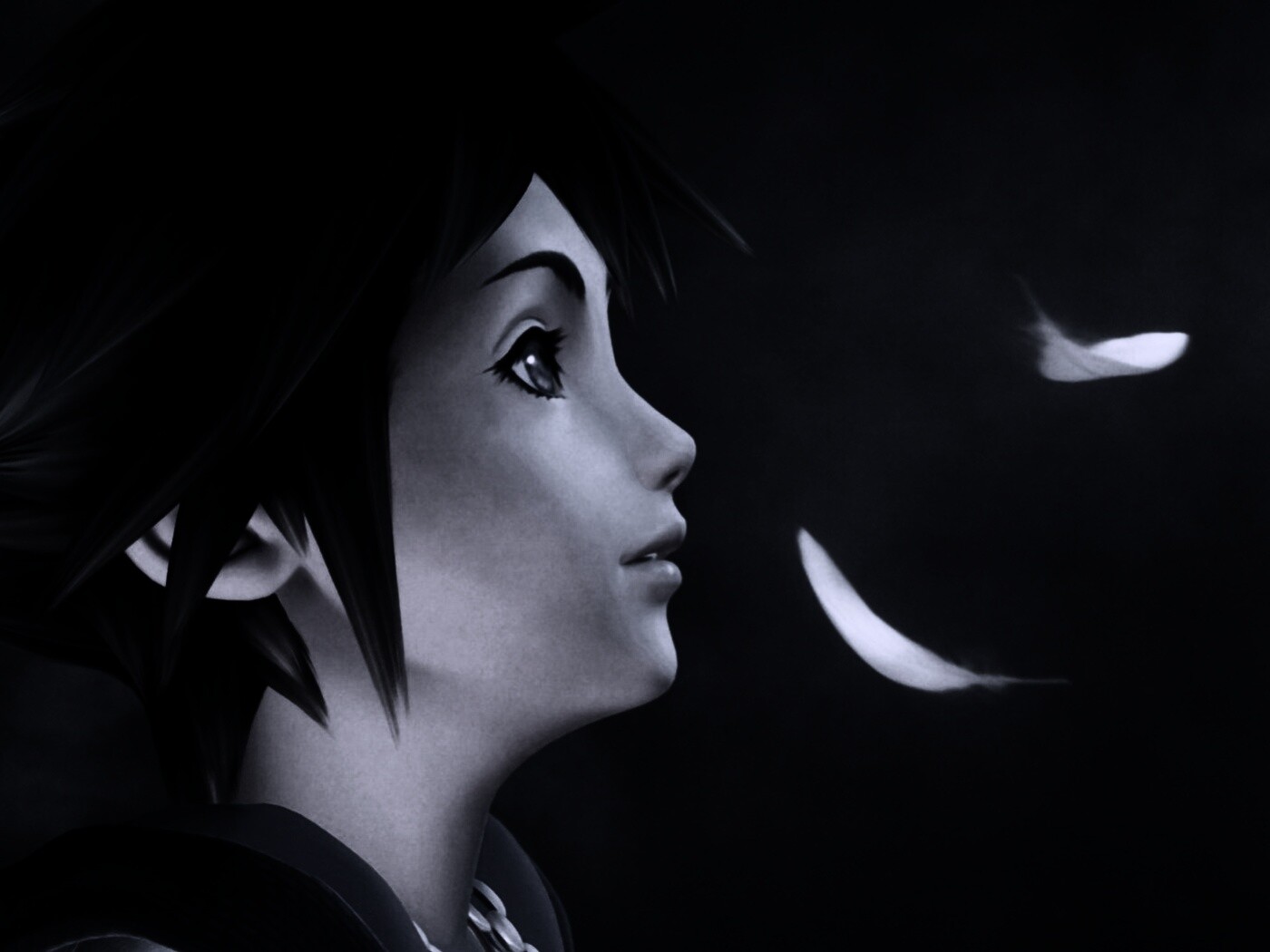 Анимешный парень и белые перья обои