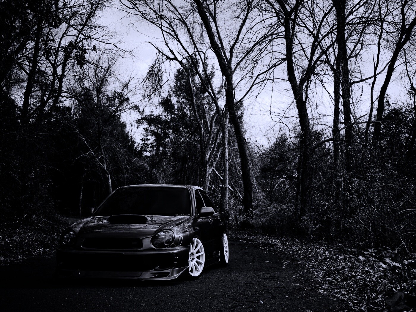 Субару Импреза на лесной дороге обои