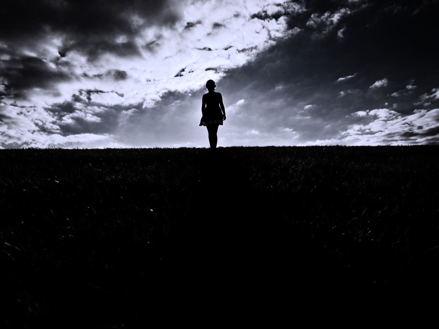 Силуэт девочки на поле обои