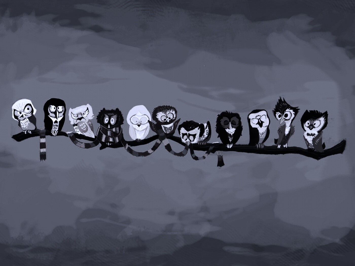 Совы на ветке обои