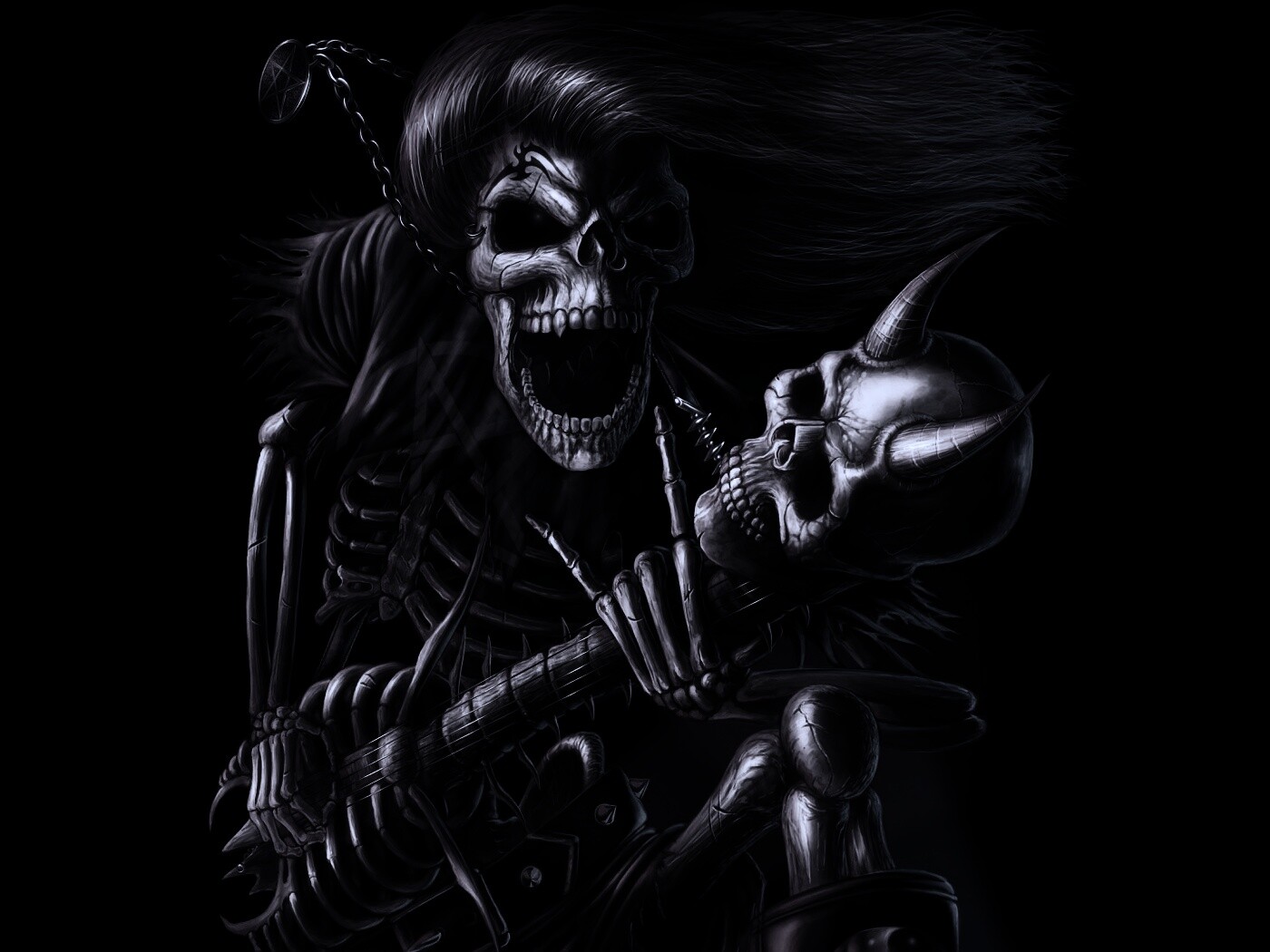 Скелет играет на скелет-гитары обои