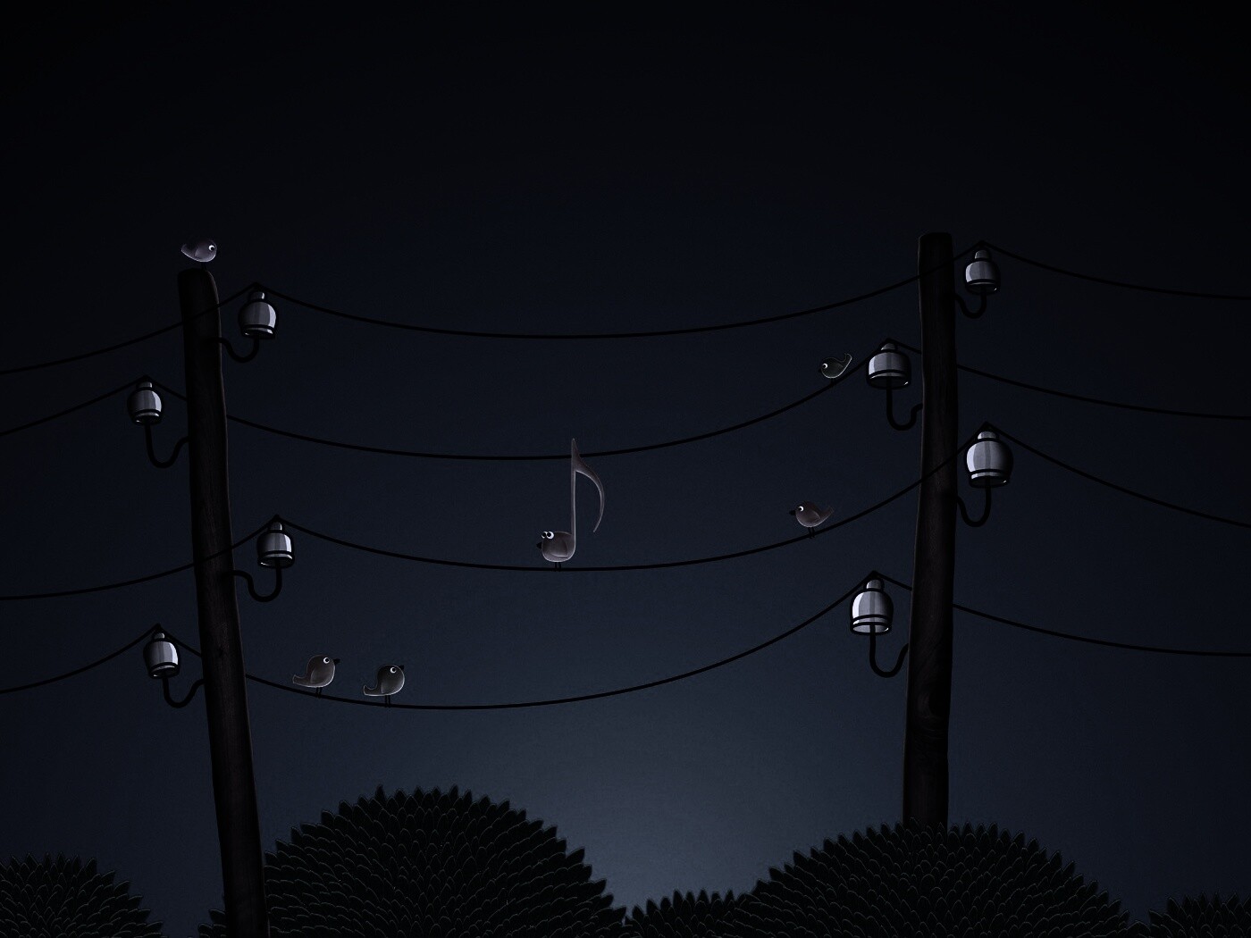 Нотка и птички на проводах обои