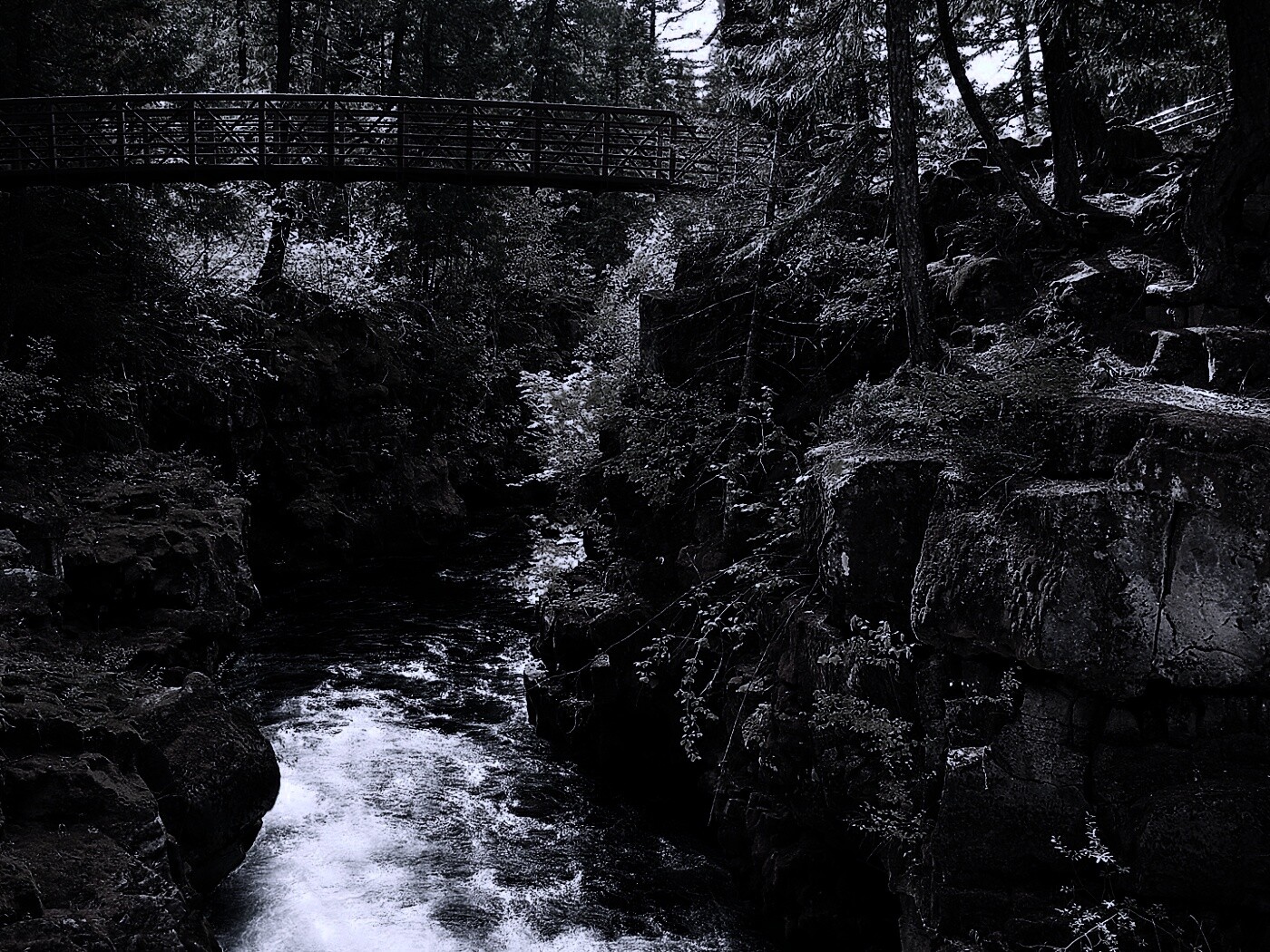Мостик через реку в лесу обои