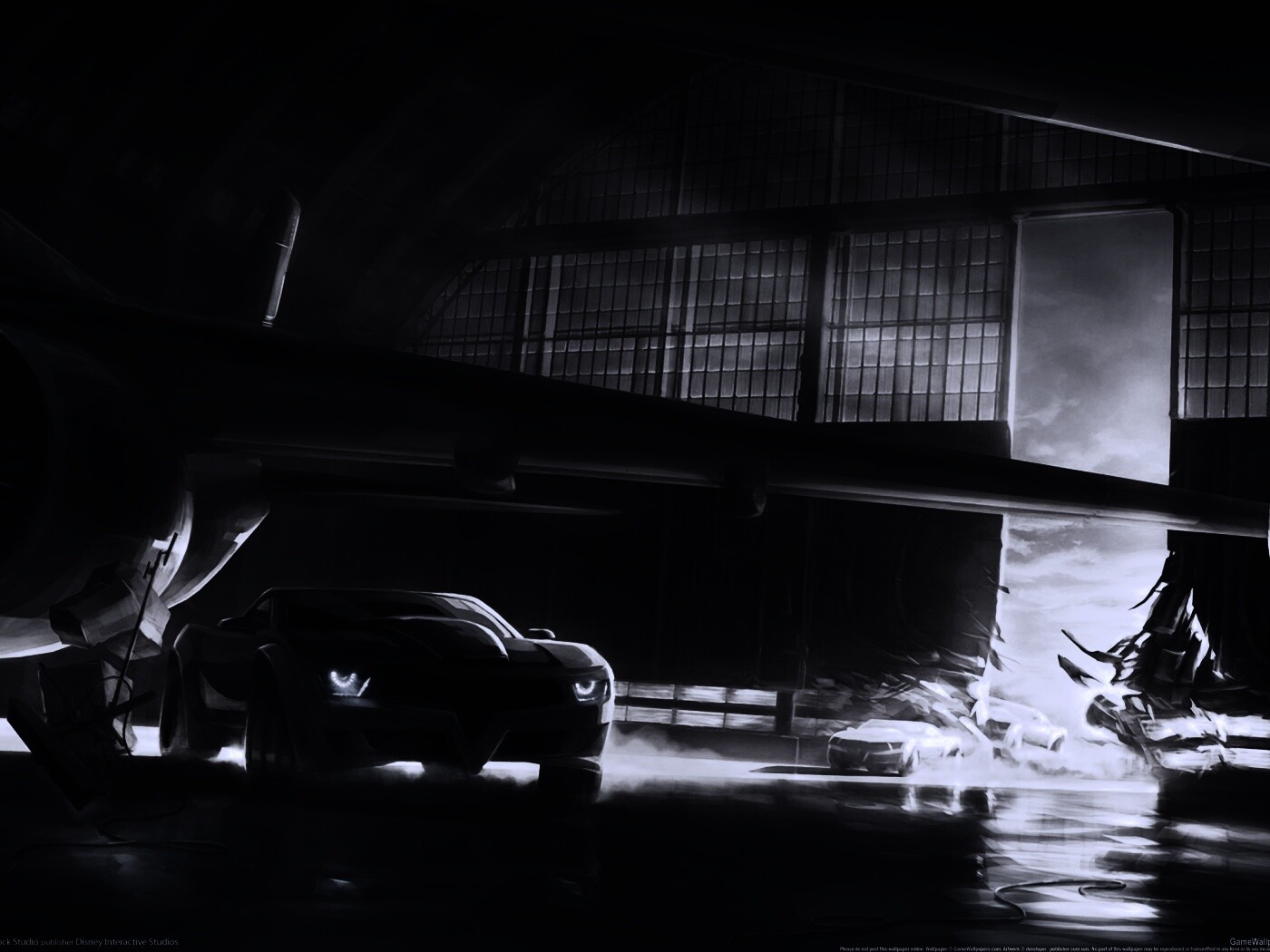 Машины въезжают в ангар обои