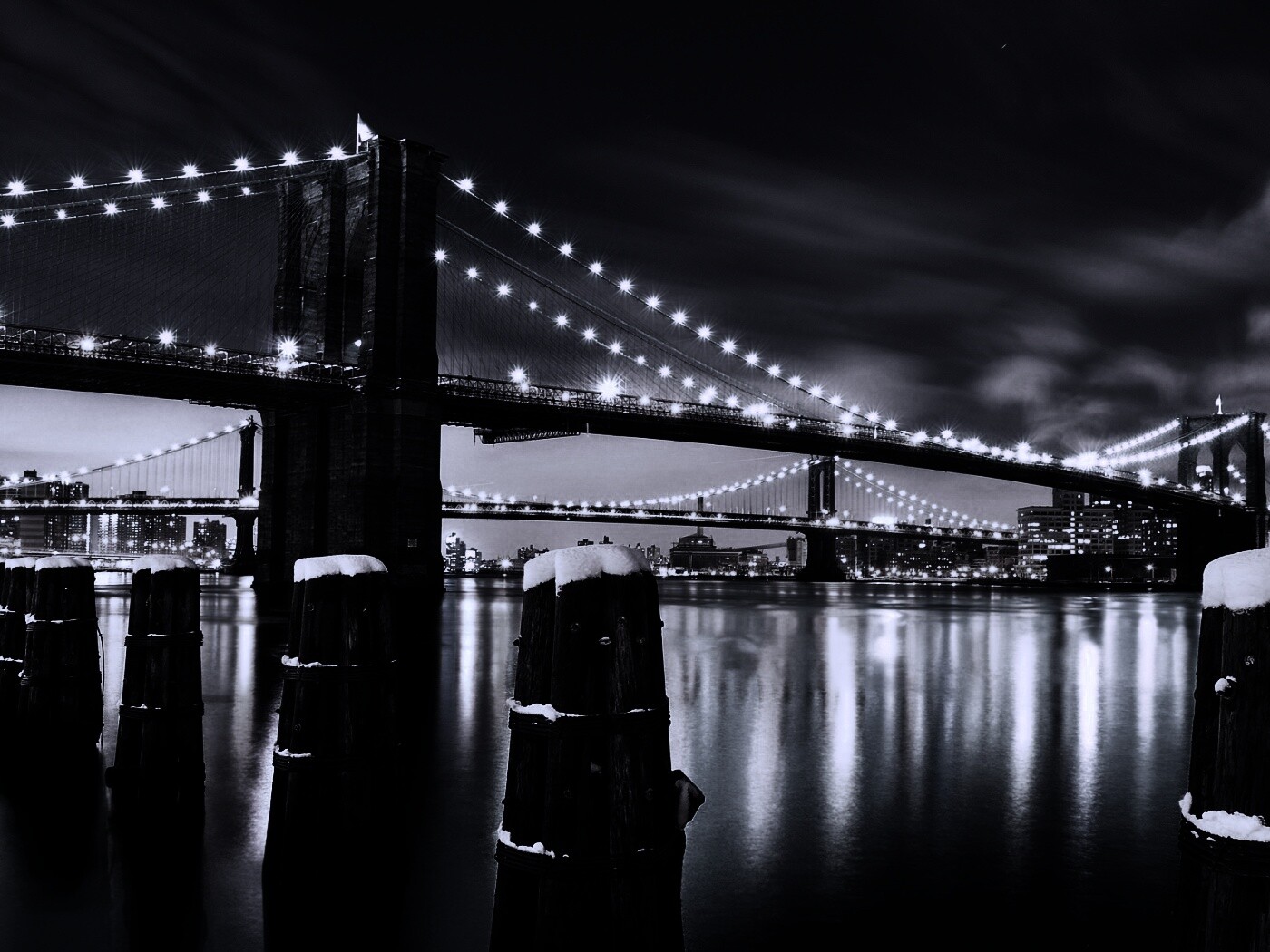 Бруклинский мост зимой HDR обои