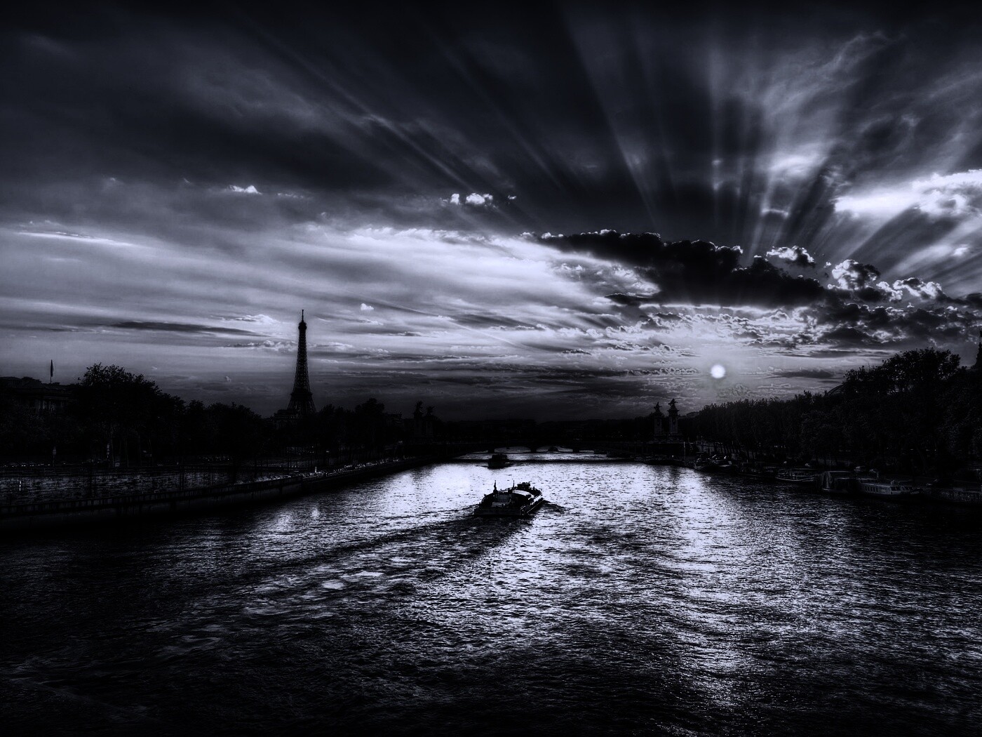 Закат над парижем HDR обои