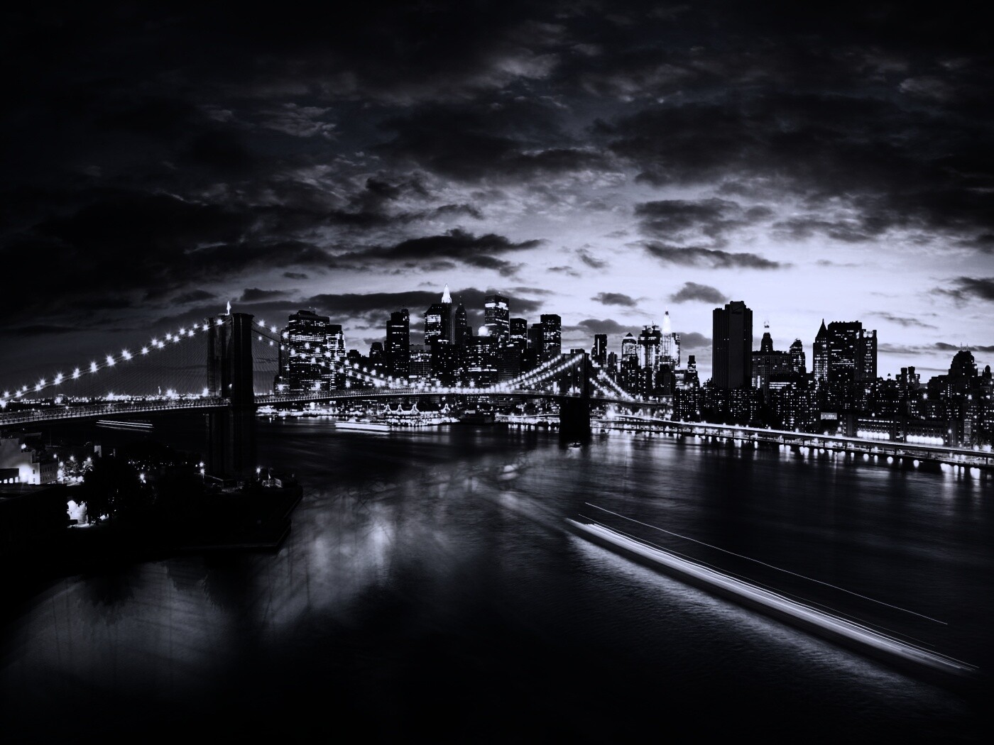 Мост в Нью-Йорке ночью обои