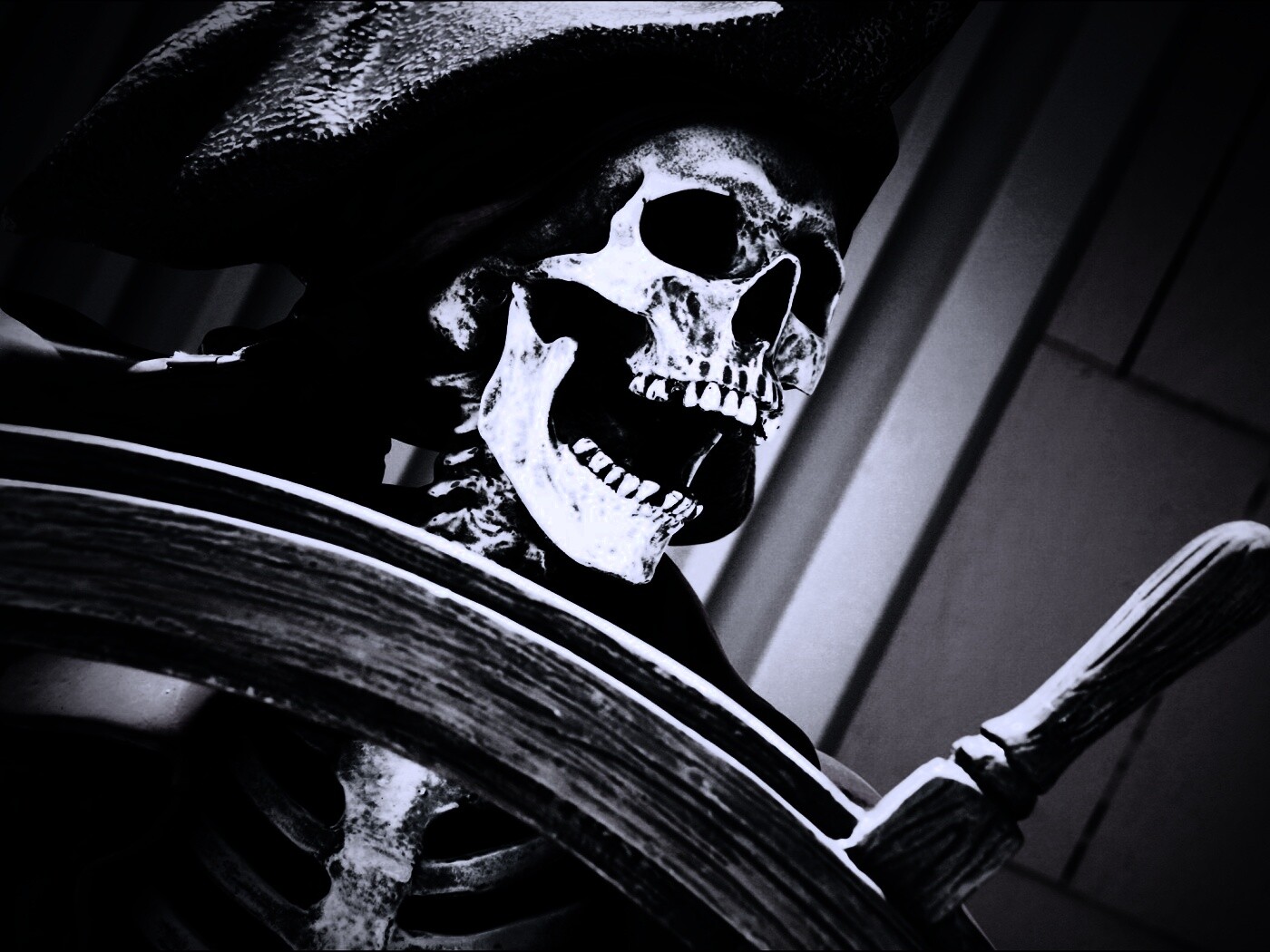 Скелет пирата за штурвалом обои