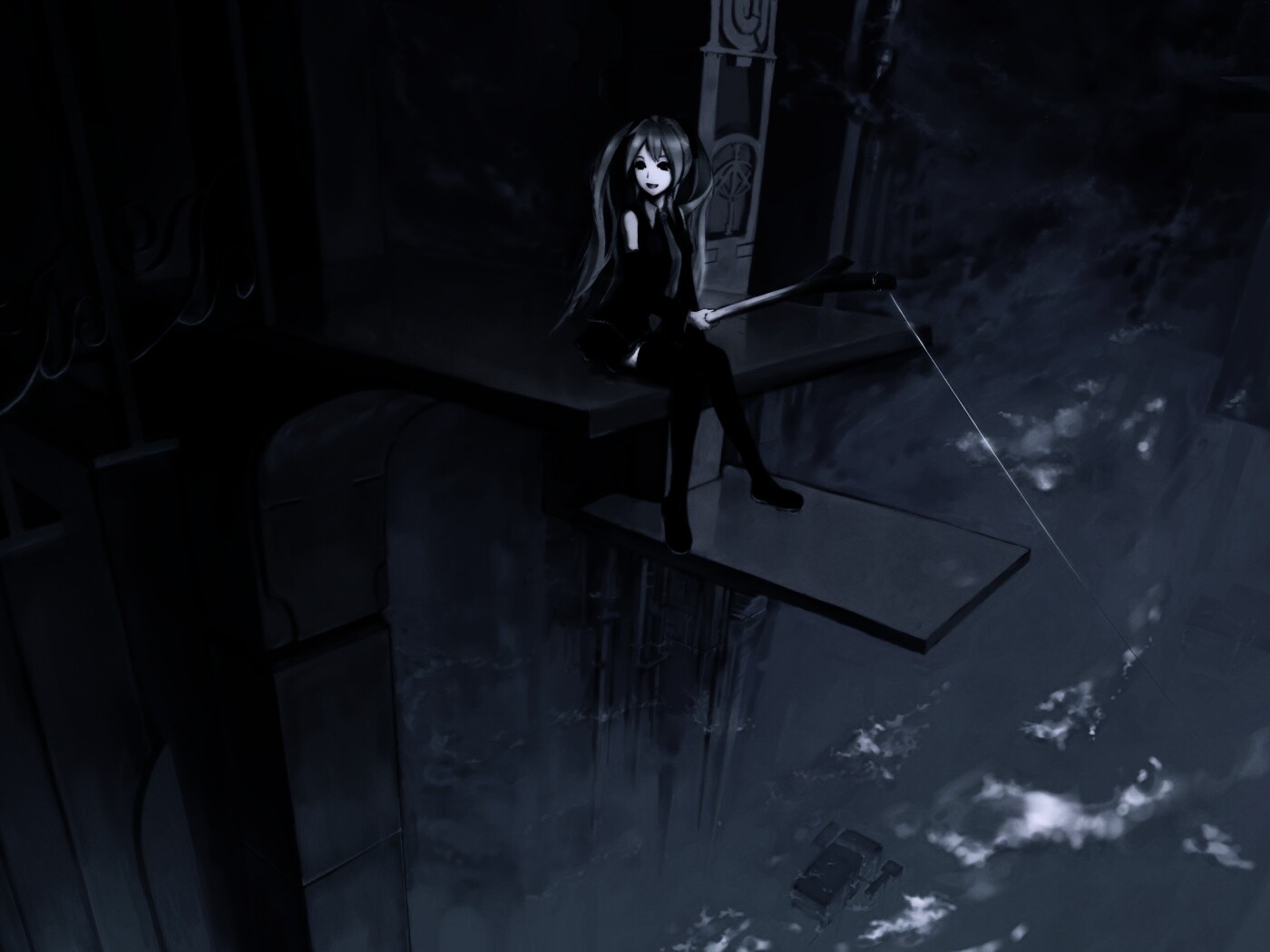 Хатсуне Мику с удочкой обои