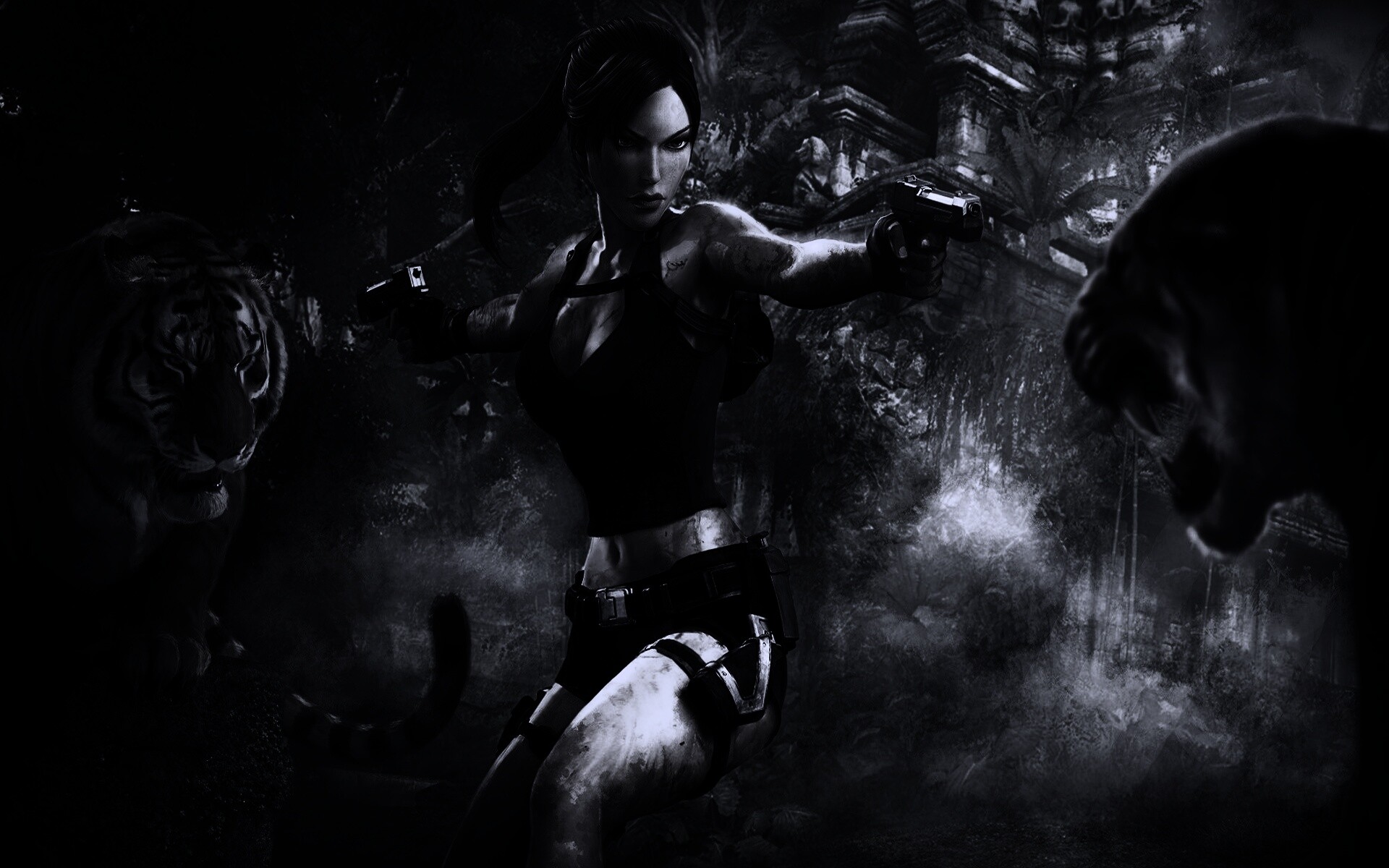 Лара Крофт протв тигров обои