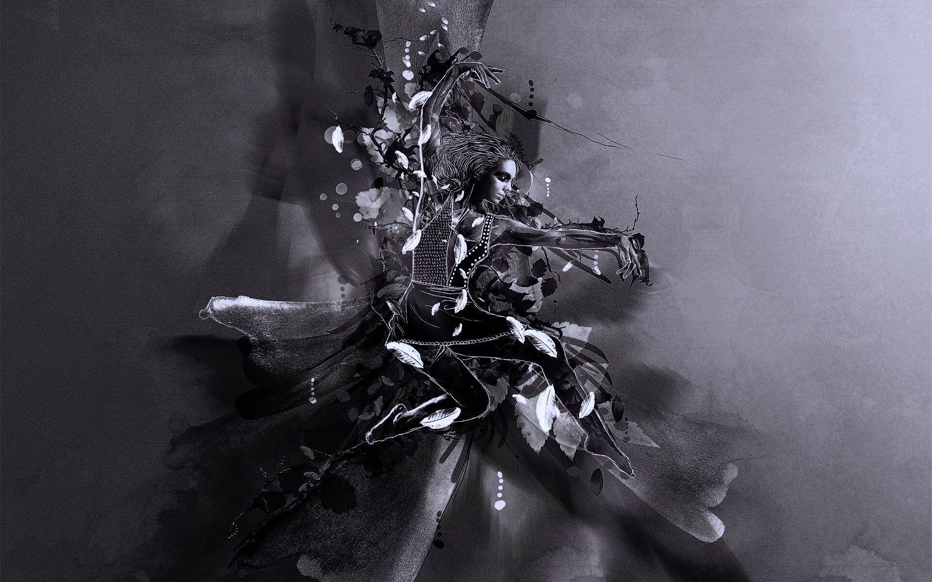 Девушка танцует в листьях обои