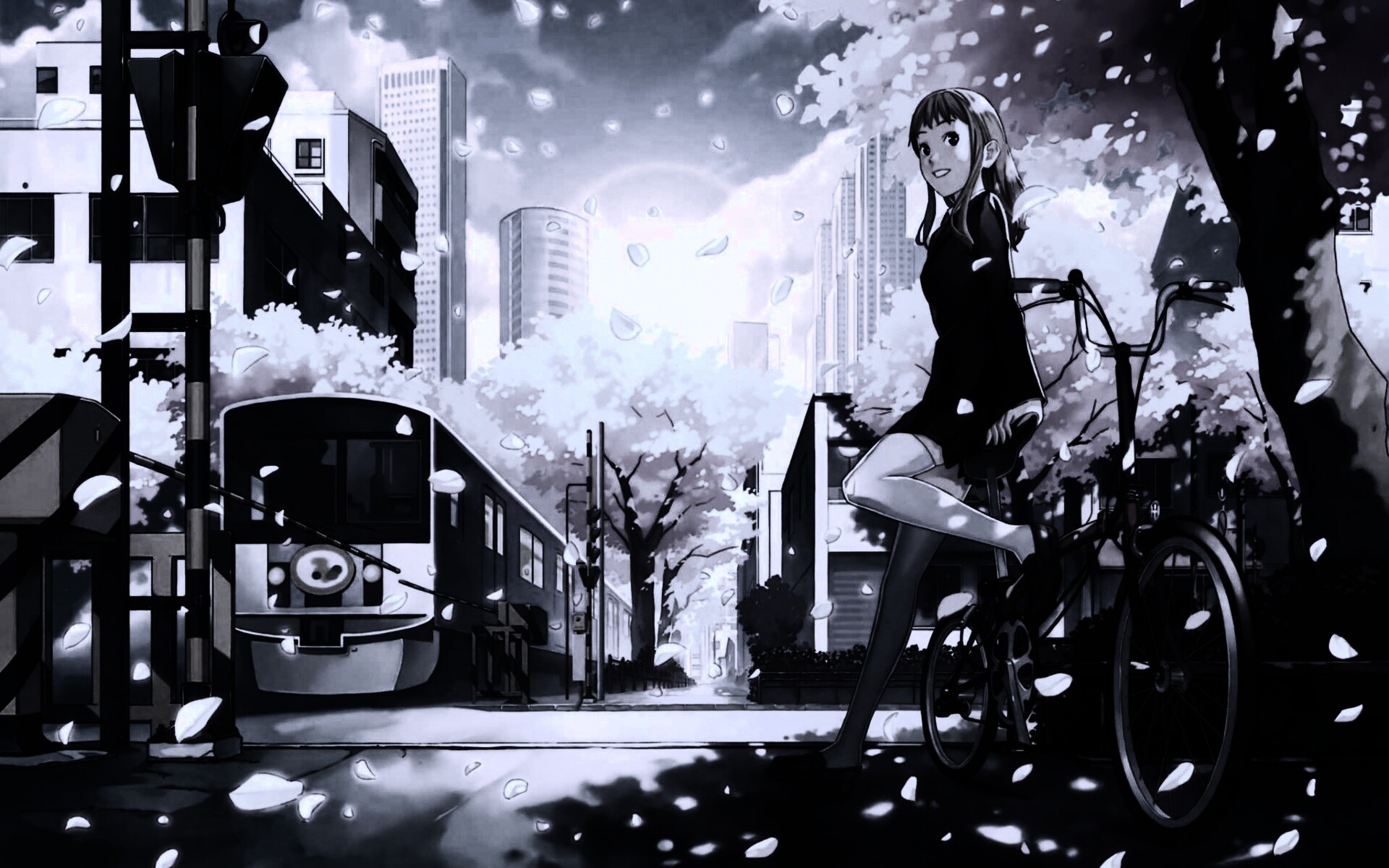 Японская школьница на велосипеде обои