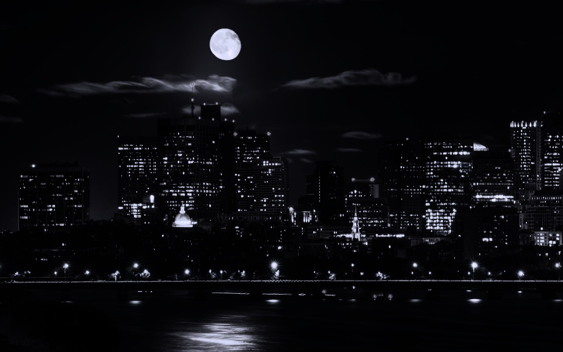 Луна над мегаполисом обои