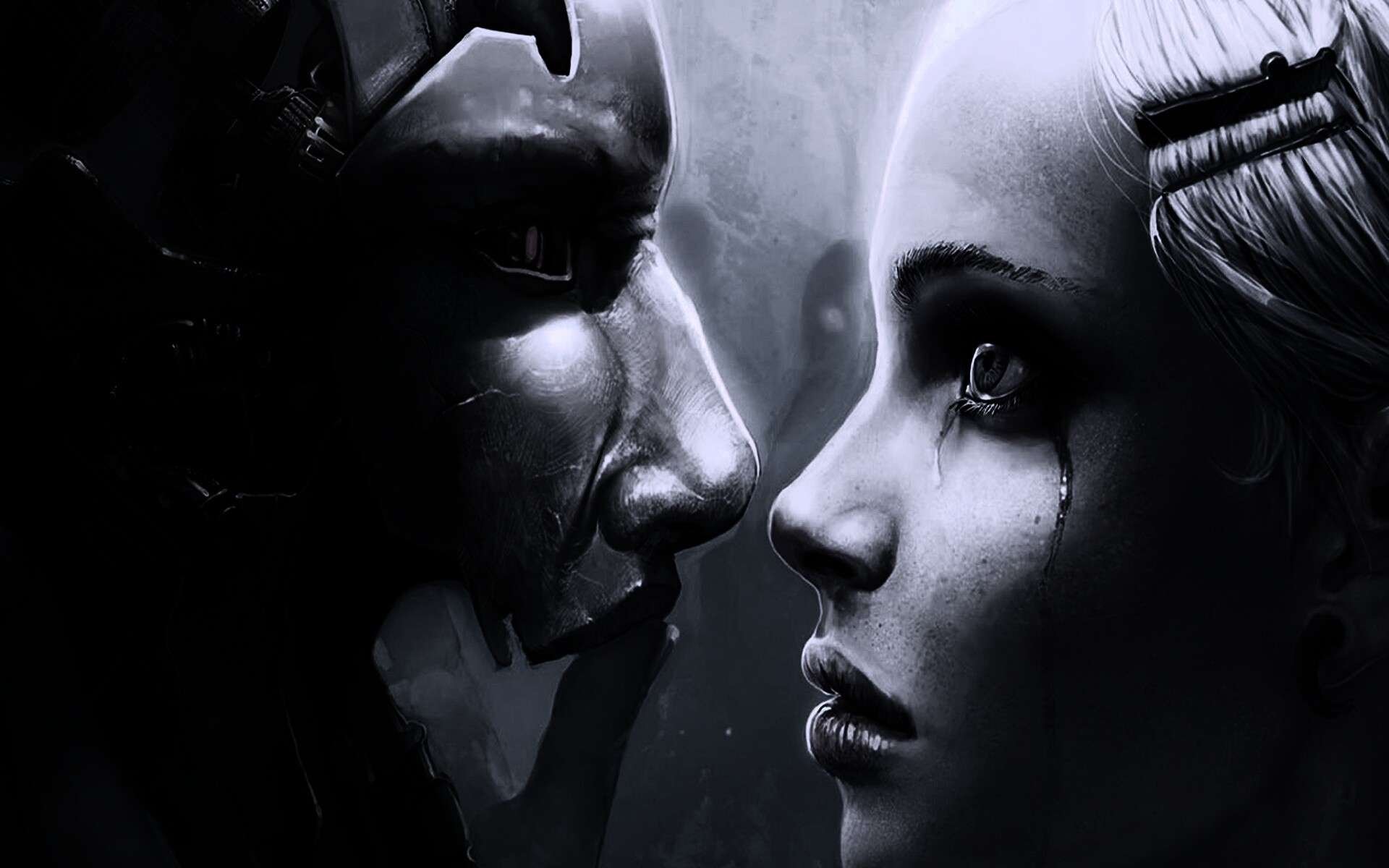 Девушка и робот обои