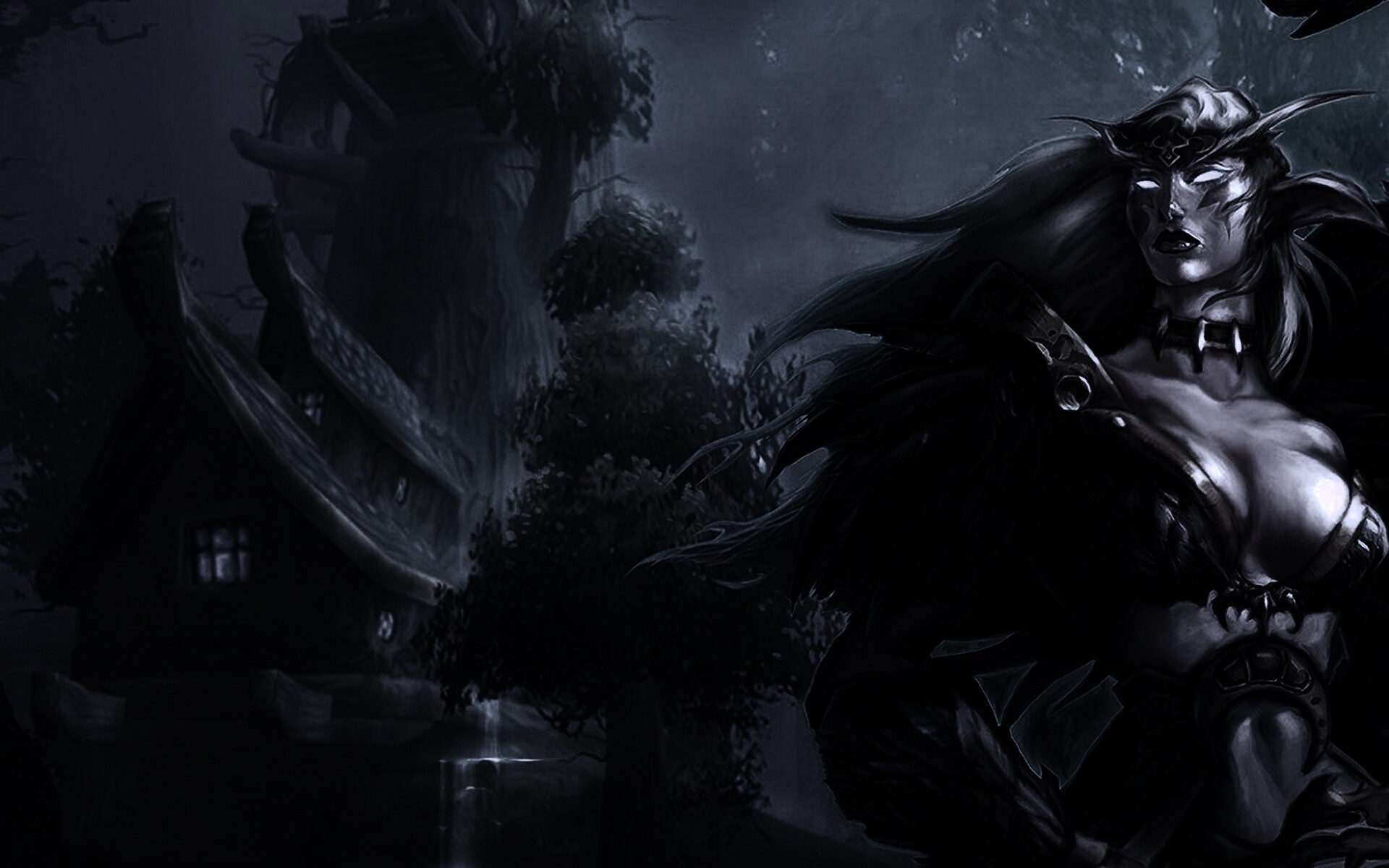 Тёмная эльфика в лесу обои