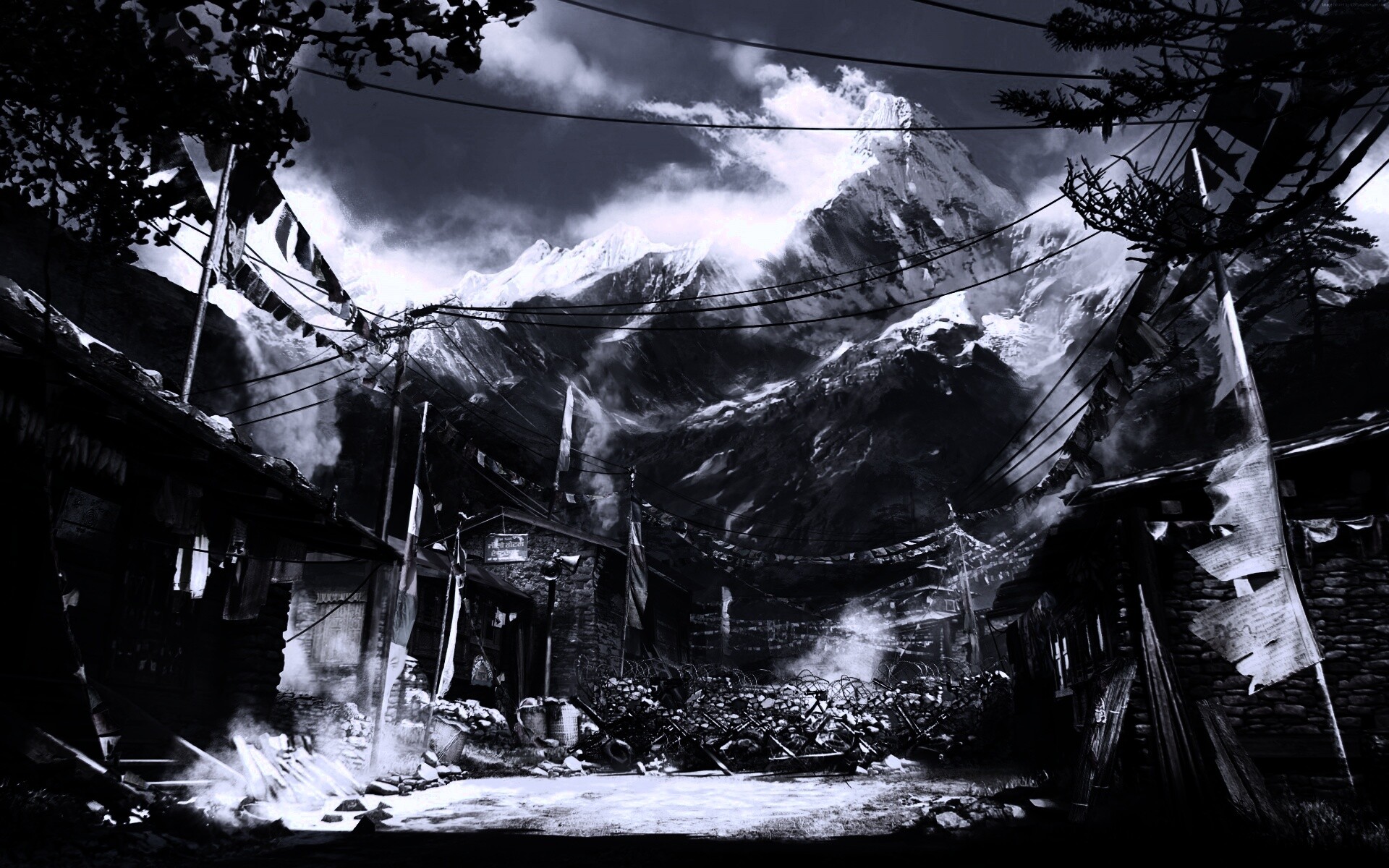 Загороженная улица в горах обои