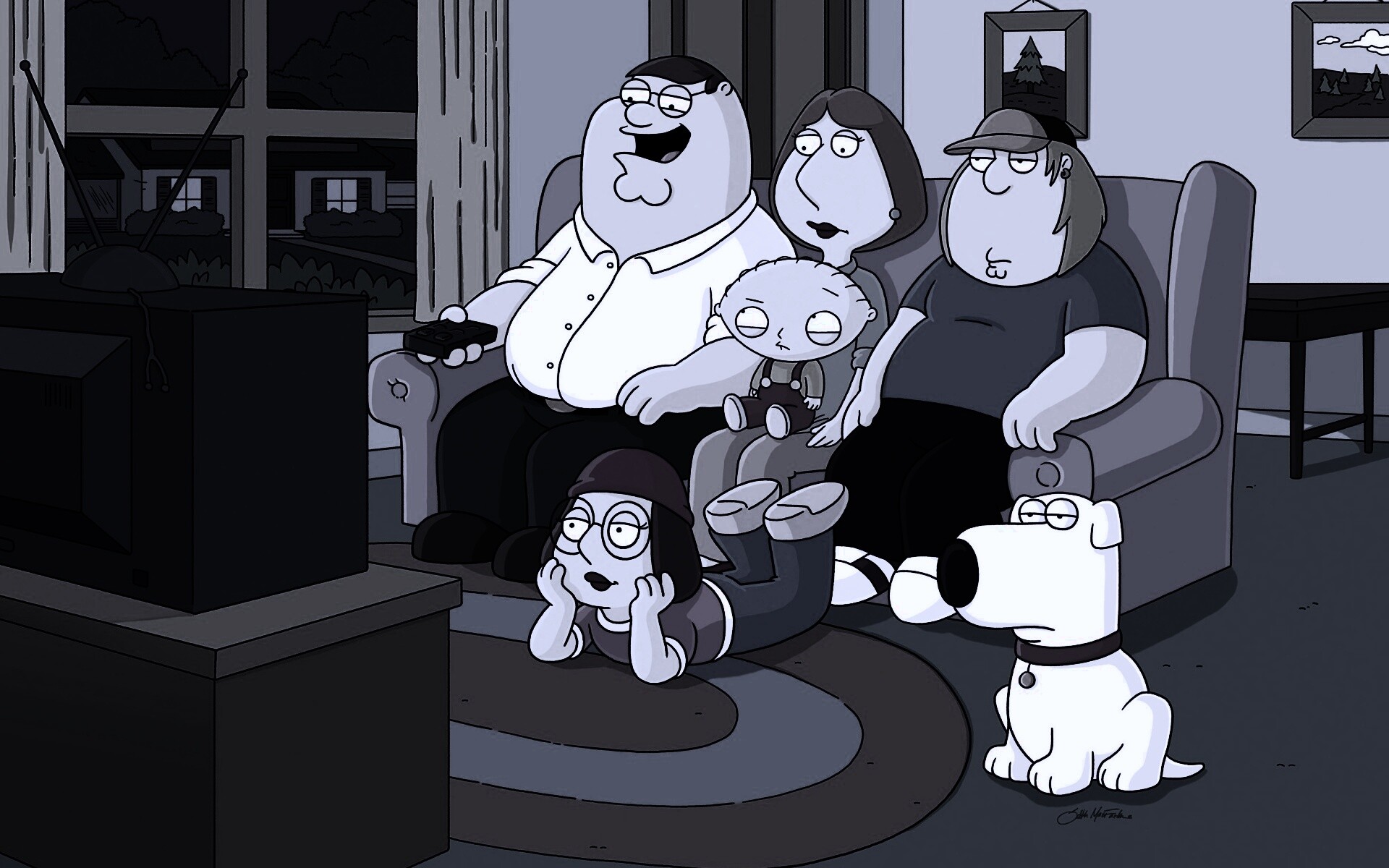 Гриффины всей семьей перед телевизором обои
