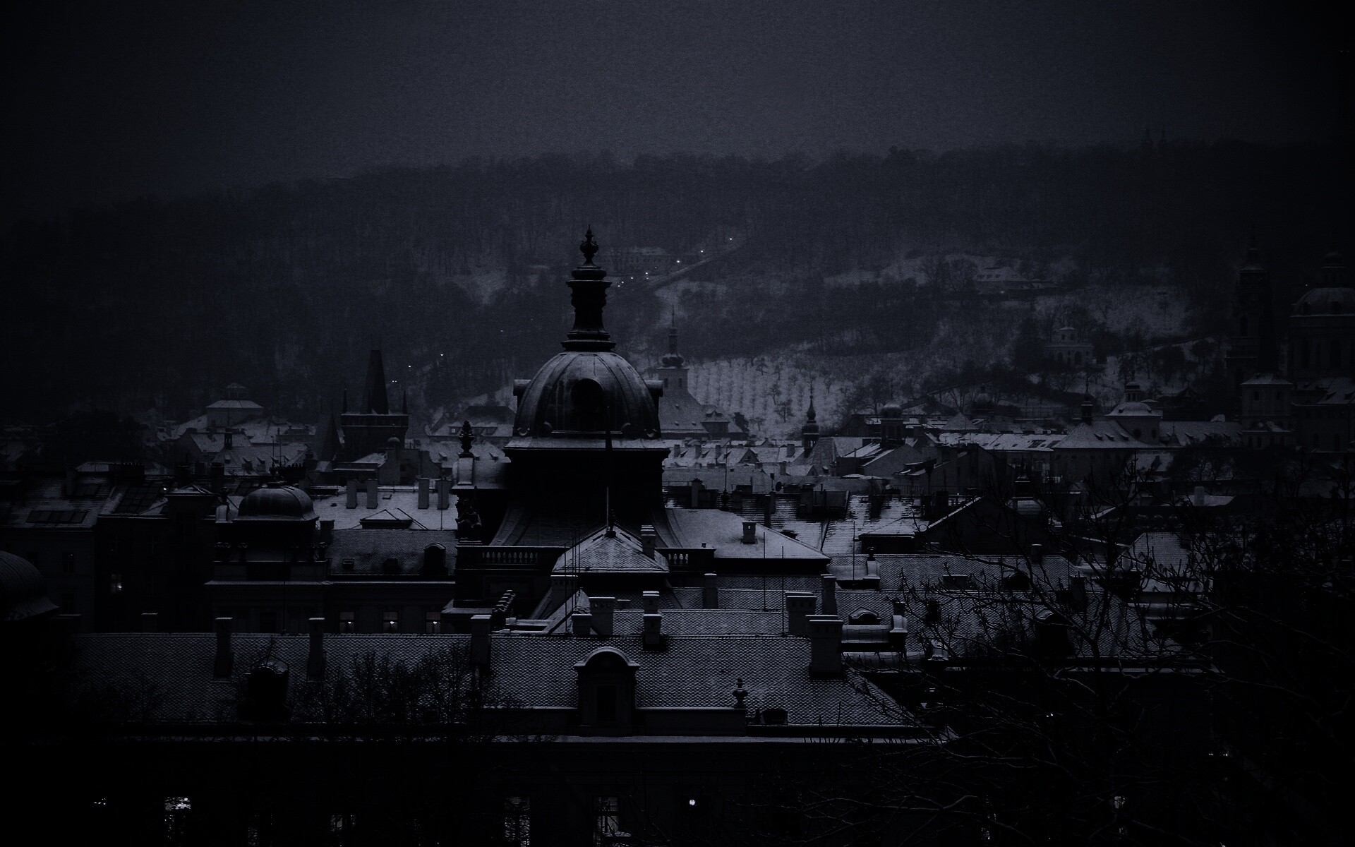 Город зимой обои