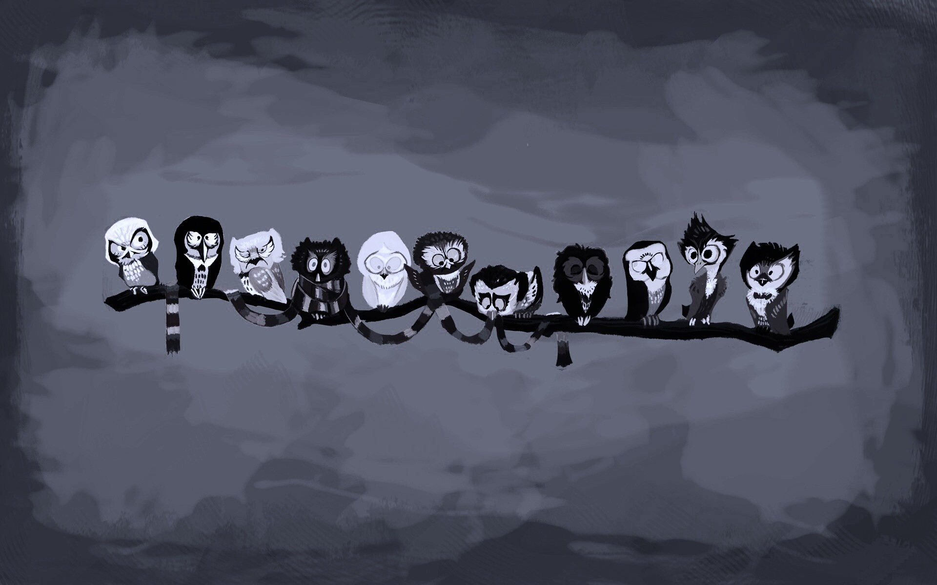 Совы на ветке обои