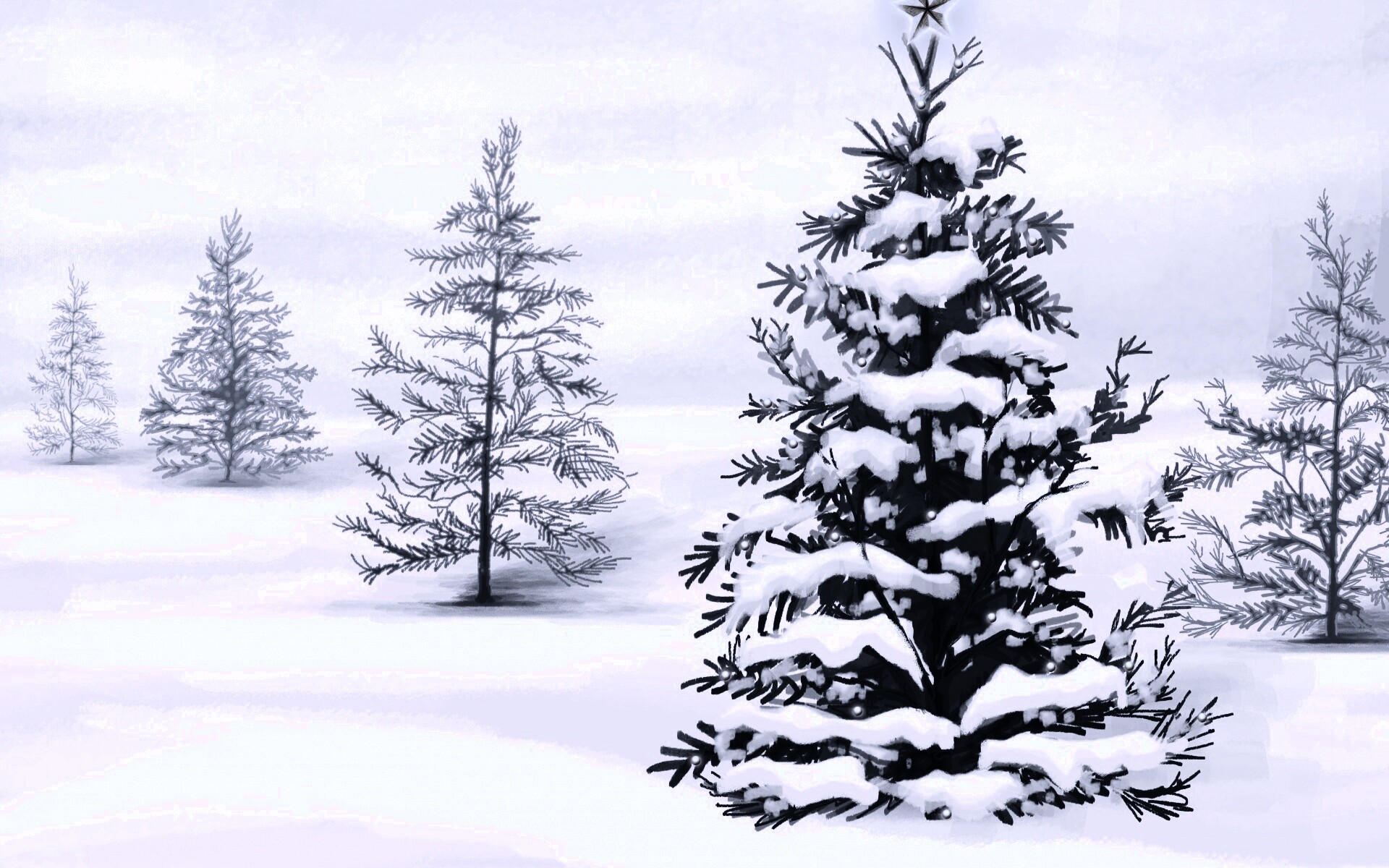 Украшенная ёлочка в лесу обои