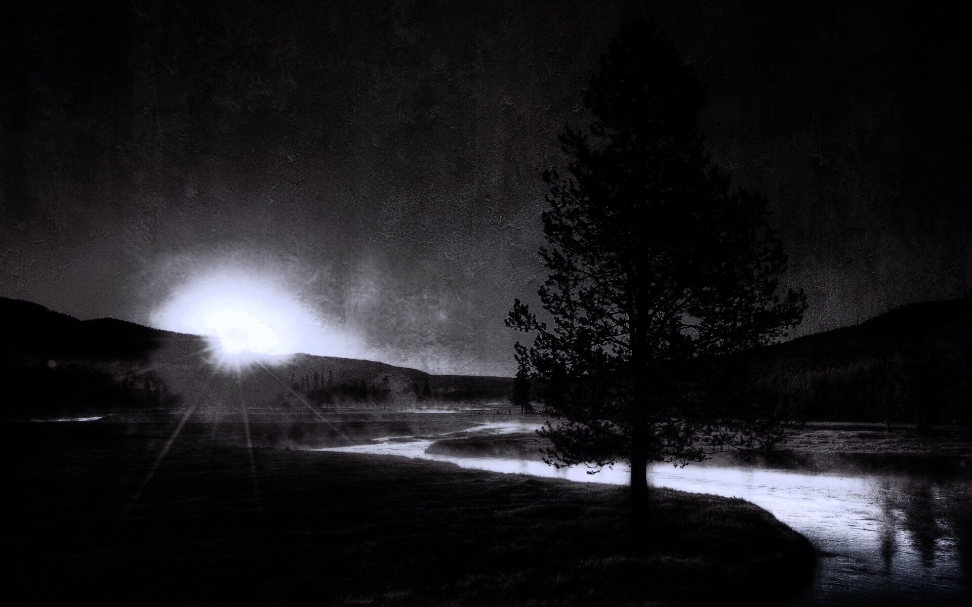 Закат за речкой обои