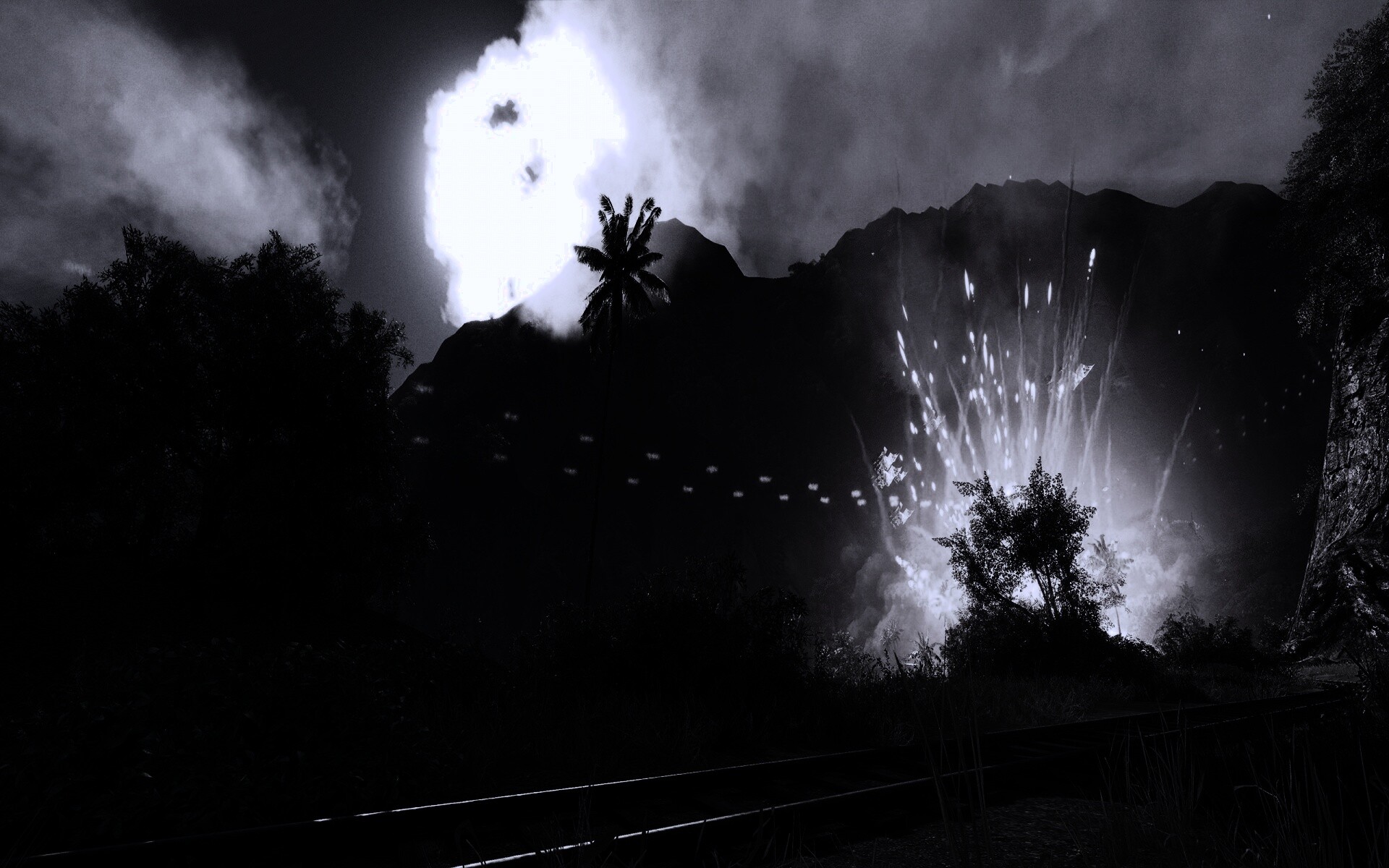 Взрыв в кустах обои