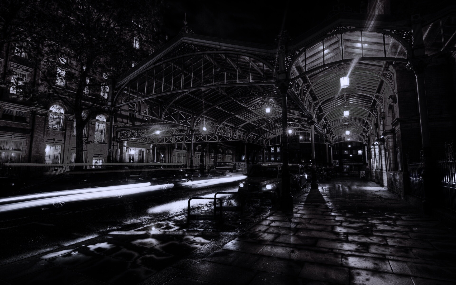 Город под фонарями обои