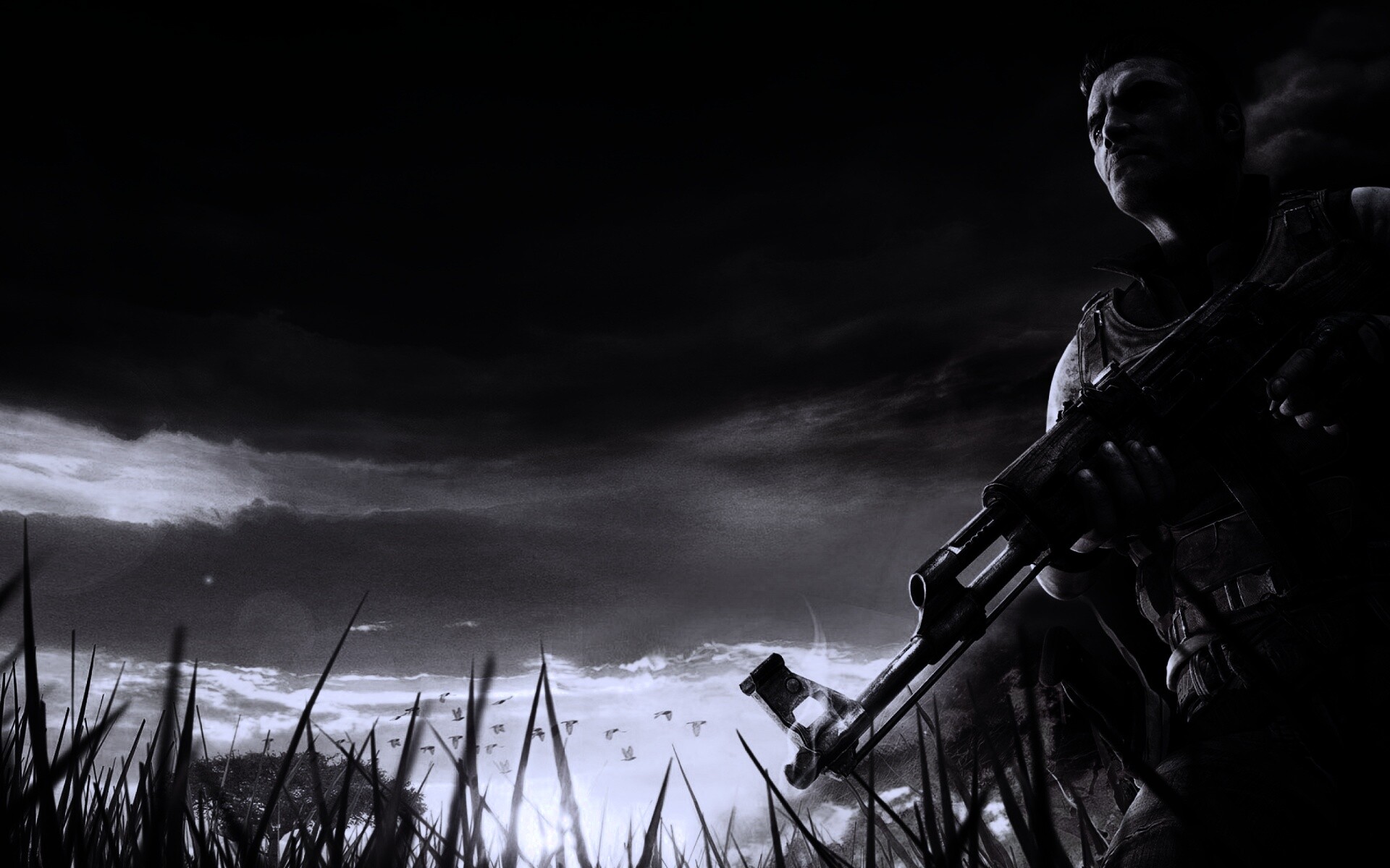 С оружием и в бронежилете обои