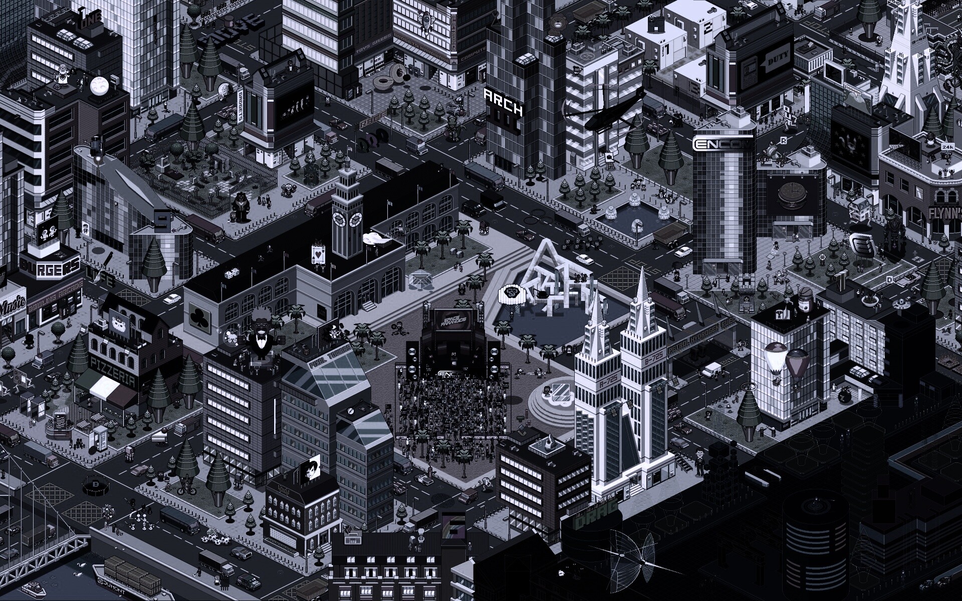 Пиксельный город обои