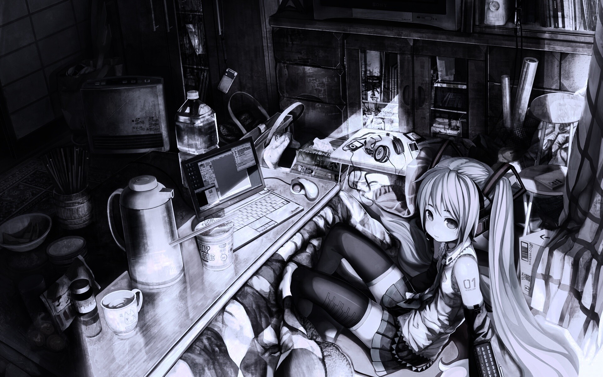 Хатсуне Мику в своей комнате обои