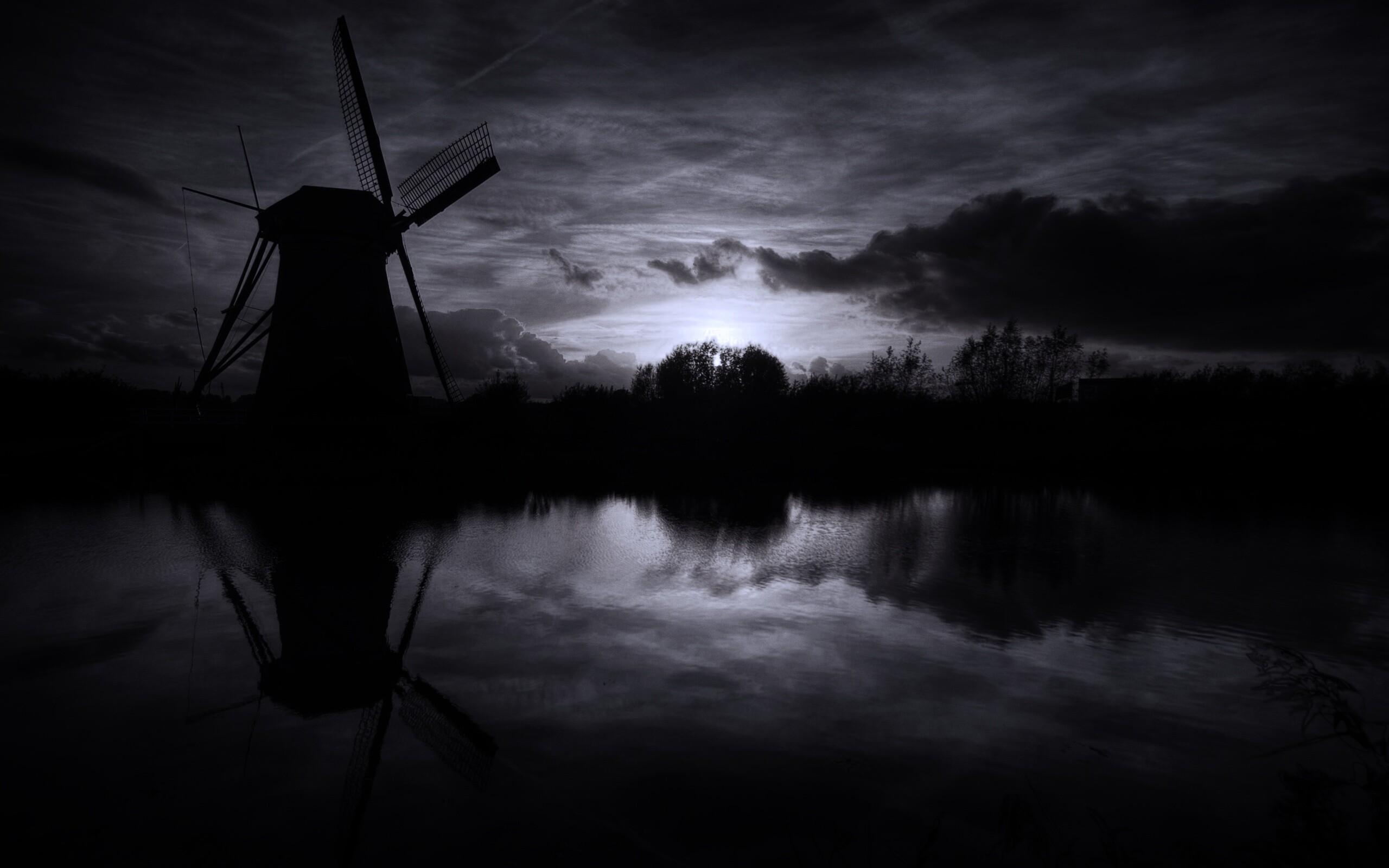 Мельница на озере обои