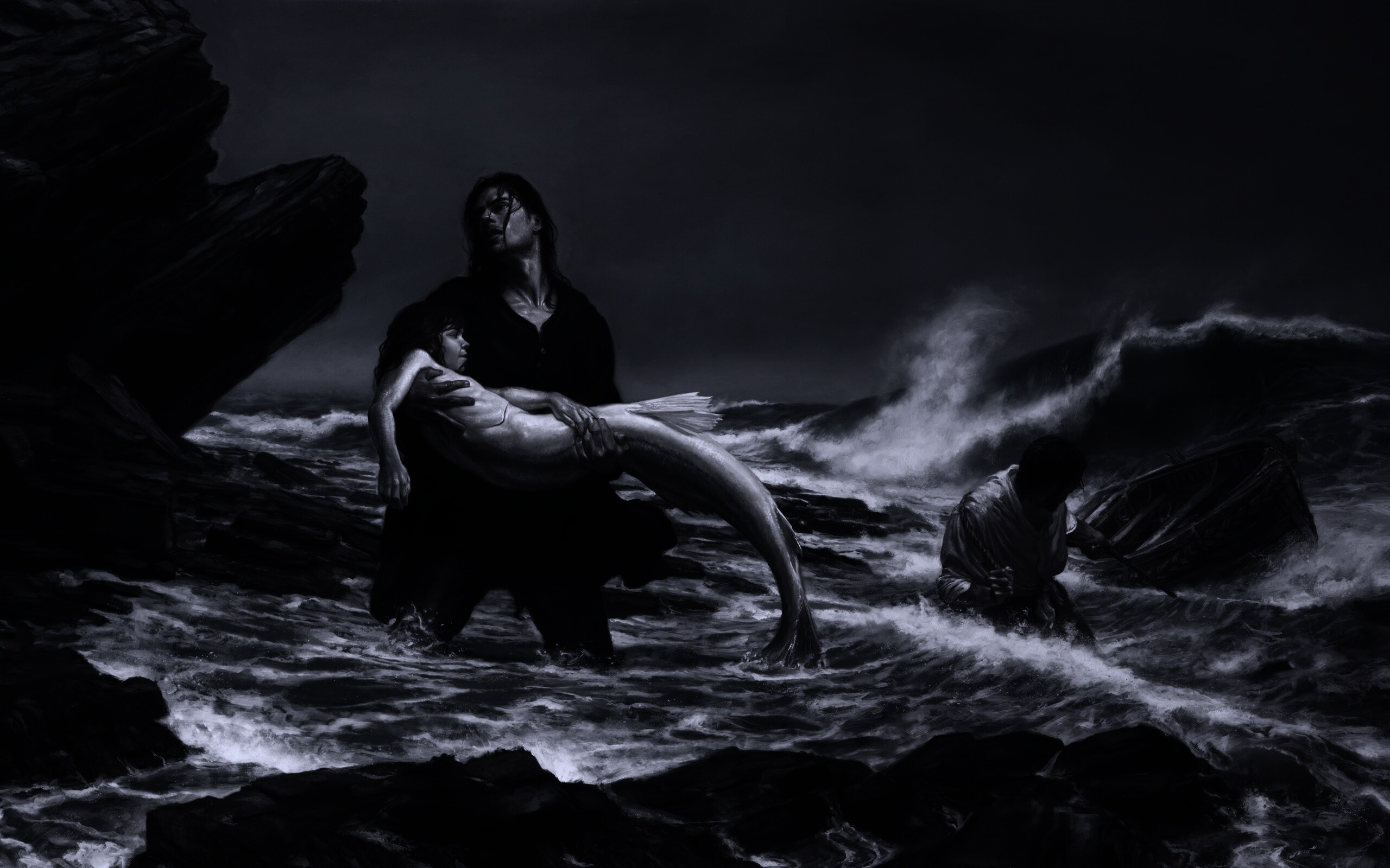 Рыбаки спасают русалку обои