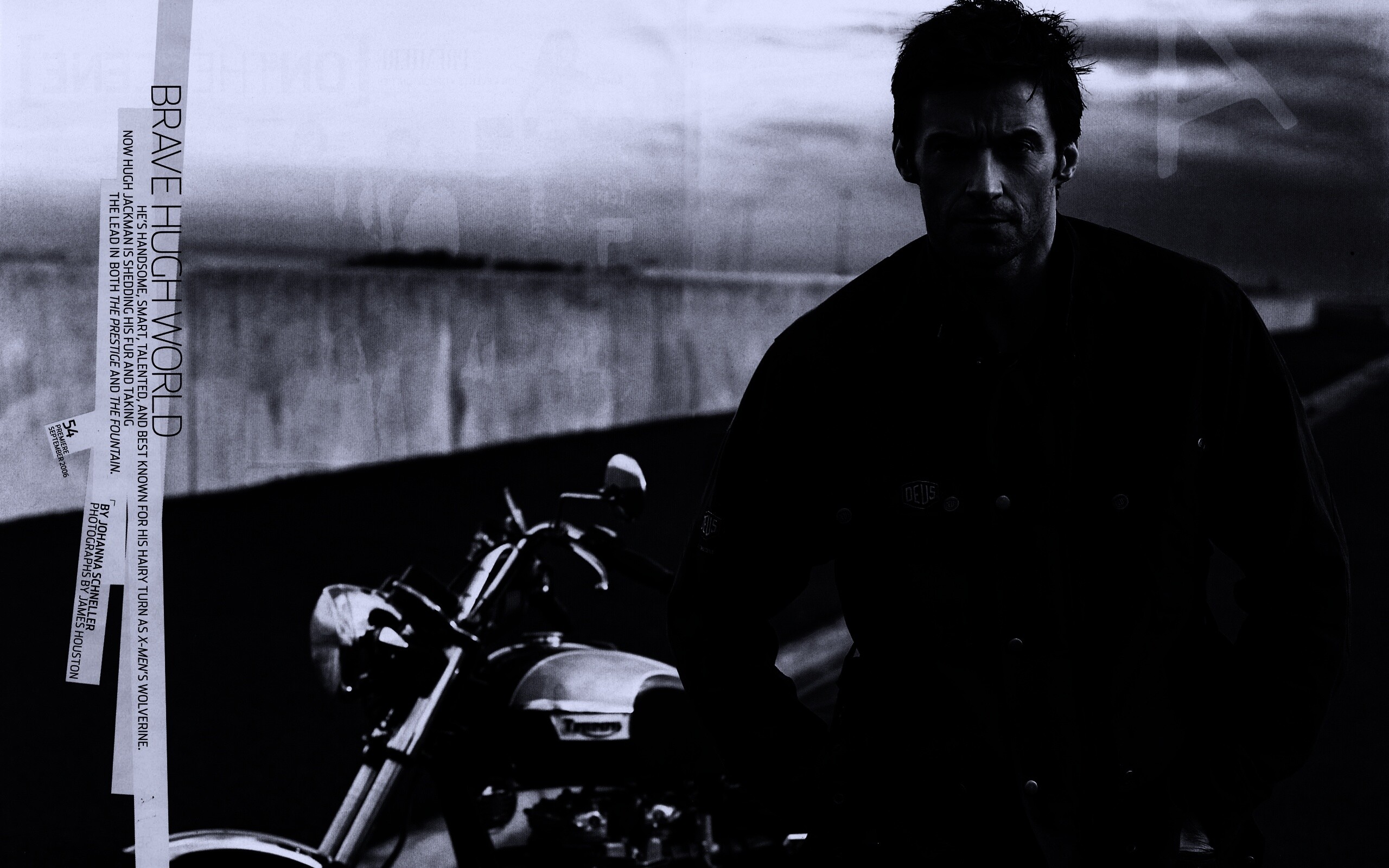 Хью Джекман с мотоциклом обои