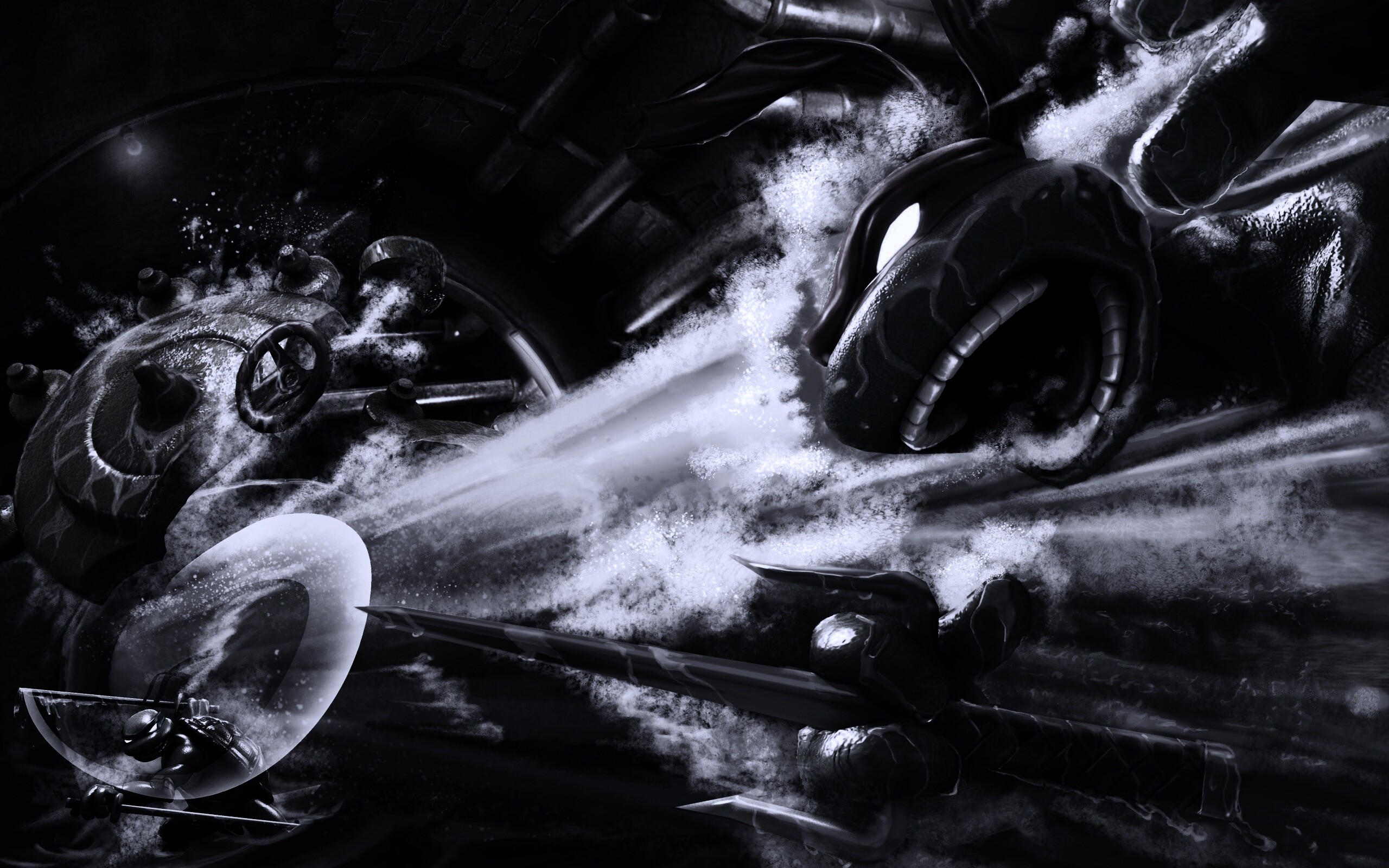 Рафаэля и Леонардо смывает водой обои