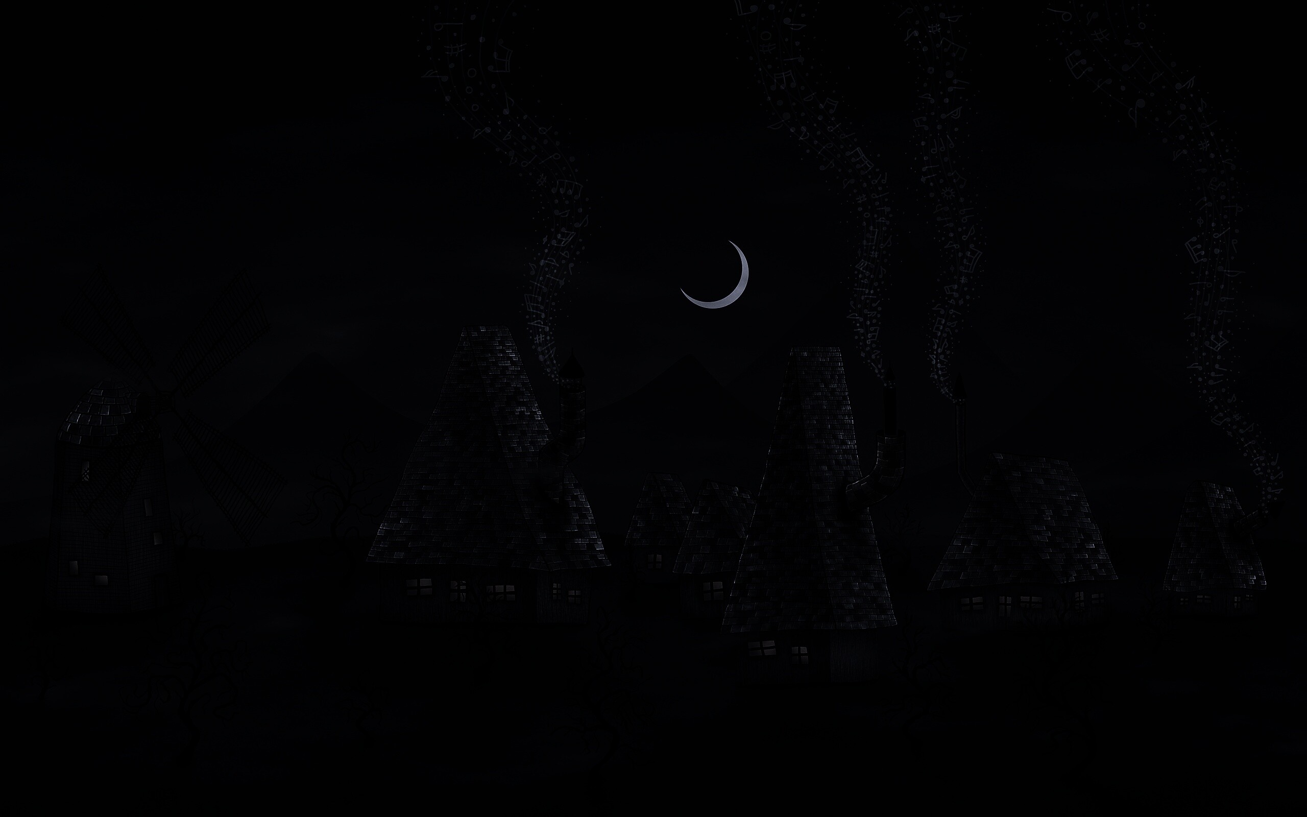 Ночная деревенька обои