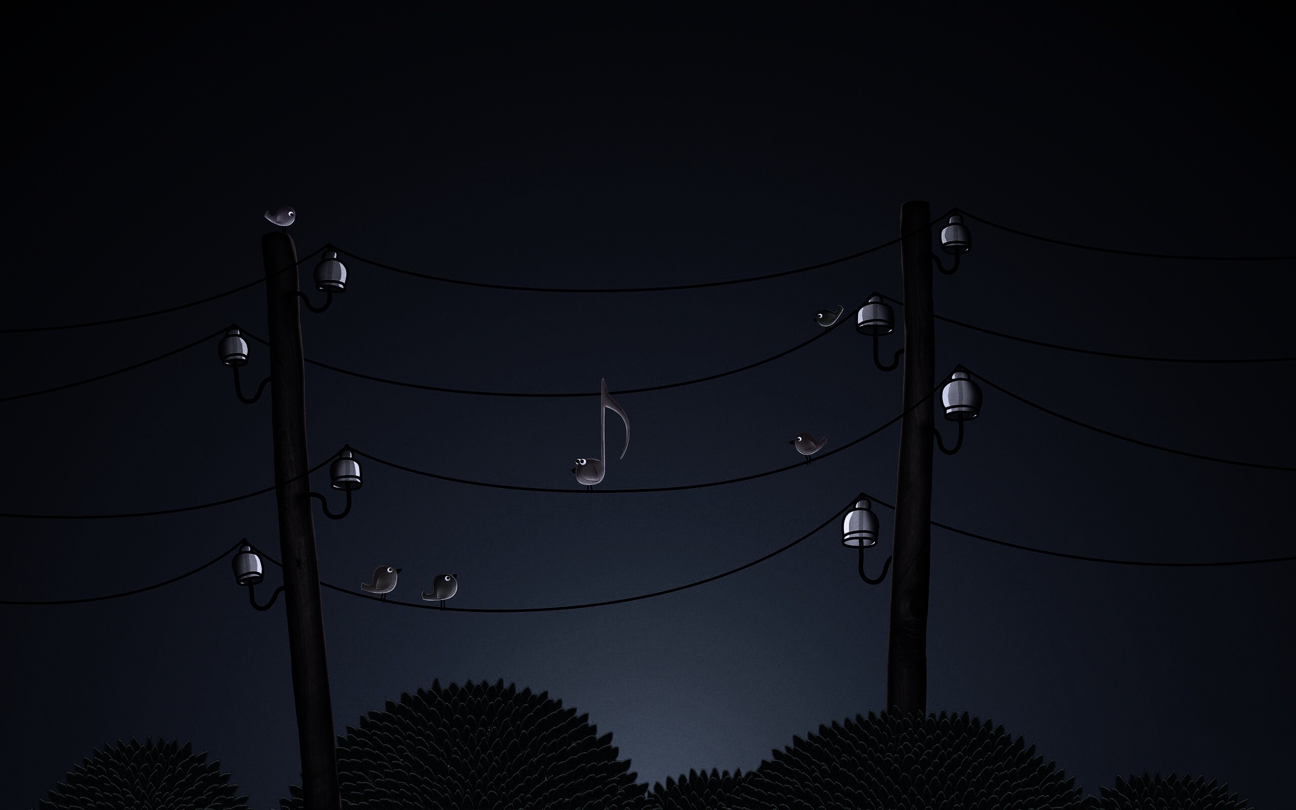 Нотка и птички на проводах обои