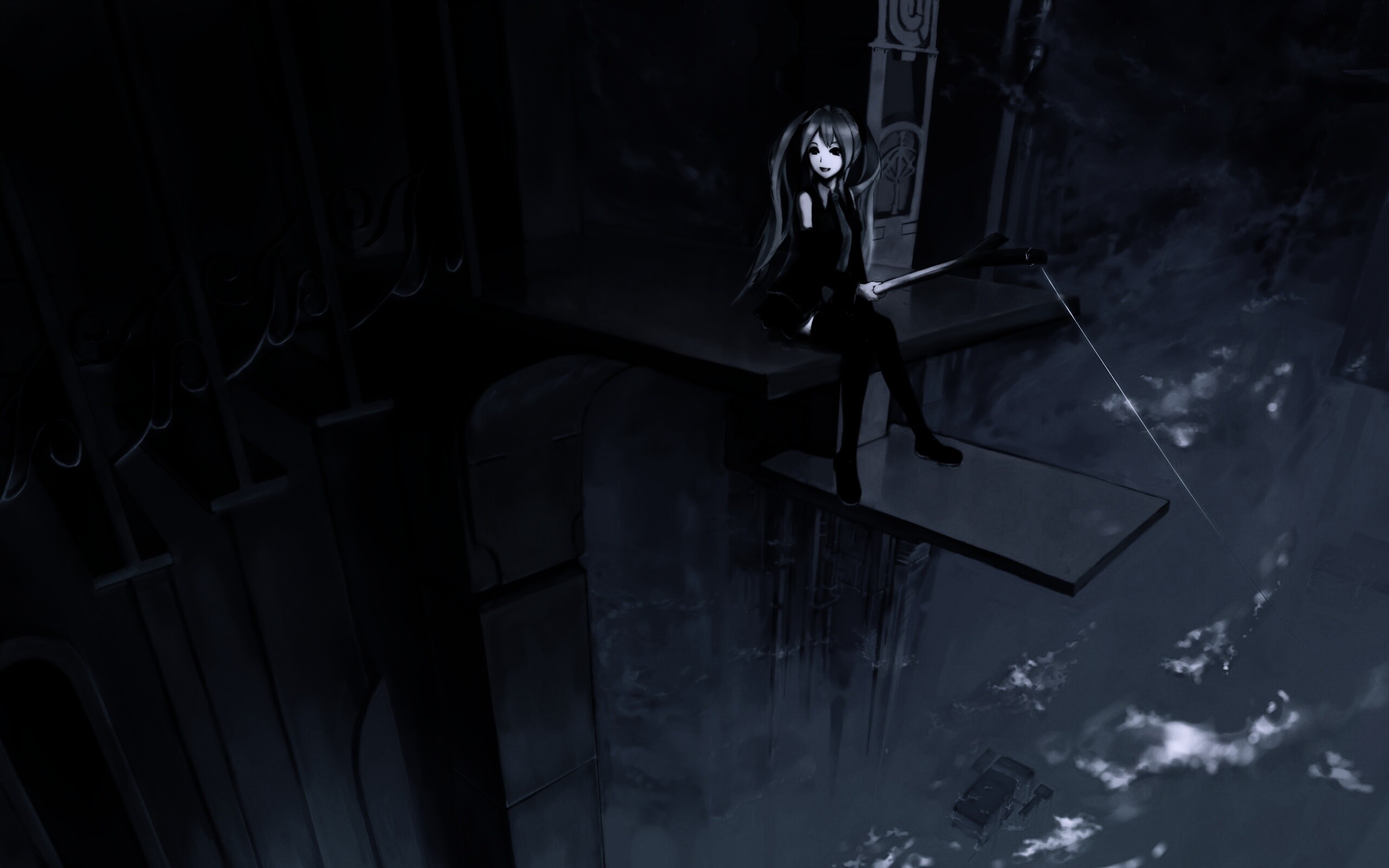 Хатсуне Мику с удочкой обои