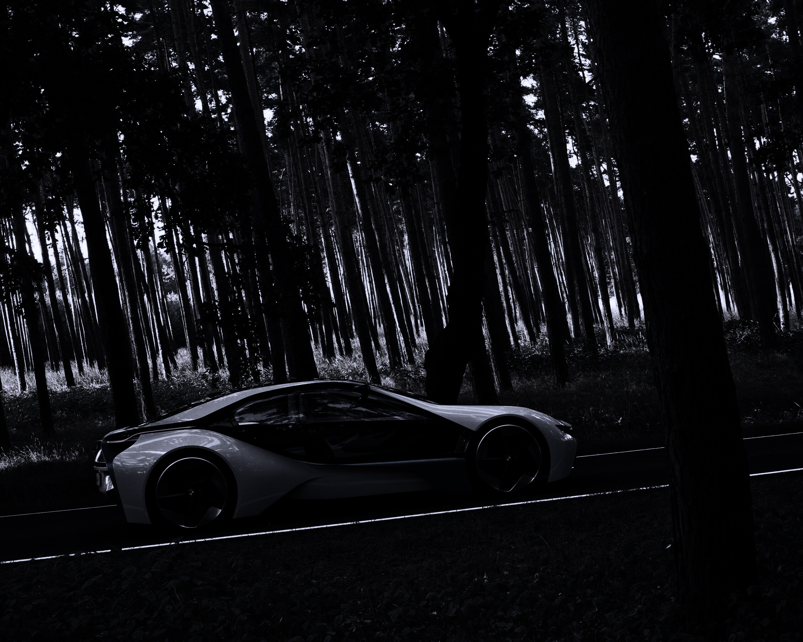 Спорткар BMW на лесной дороге обои